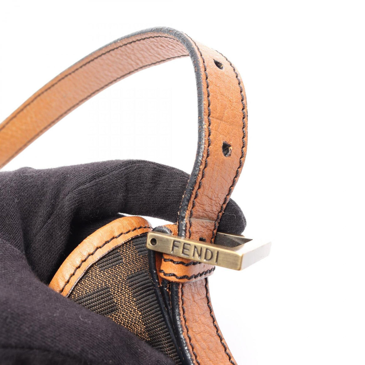 Fendi Black Brown Canvas Leather Handbag Shoulder Bag (Pre-Owned)