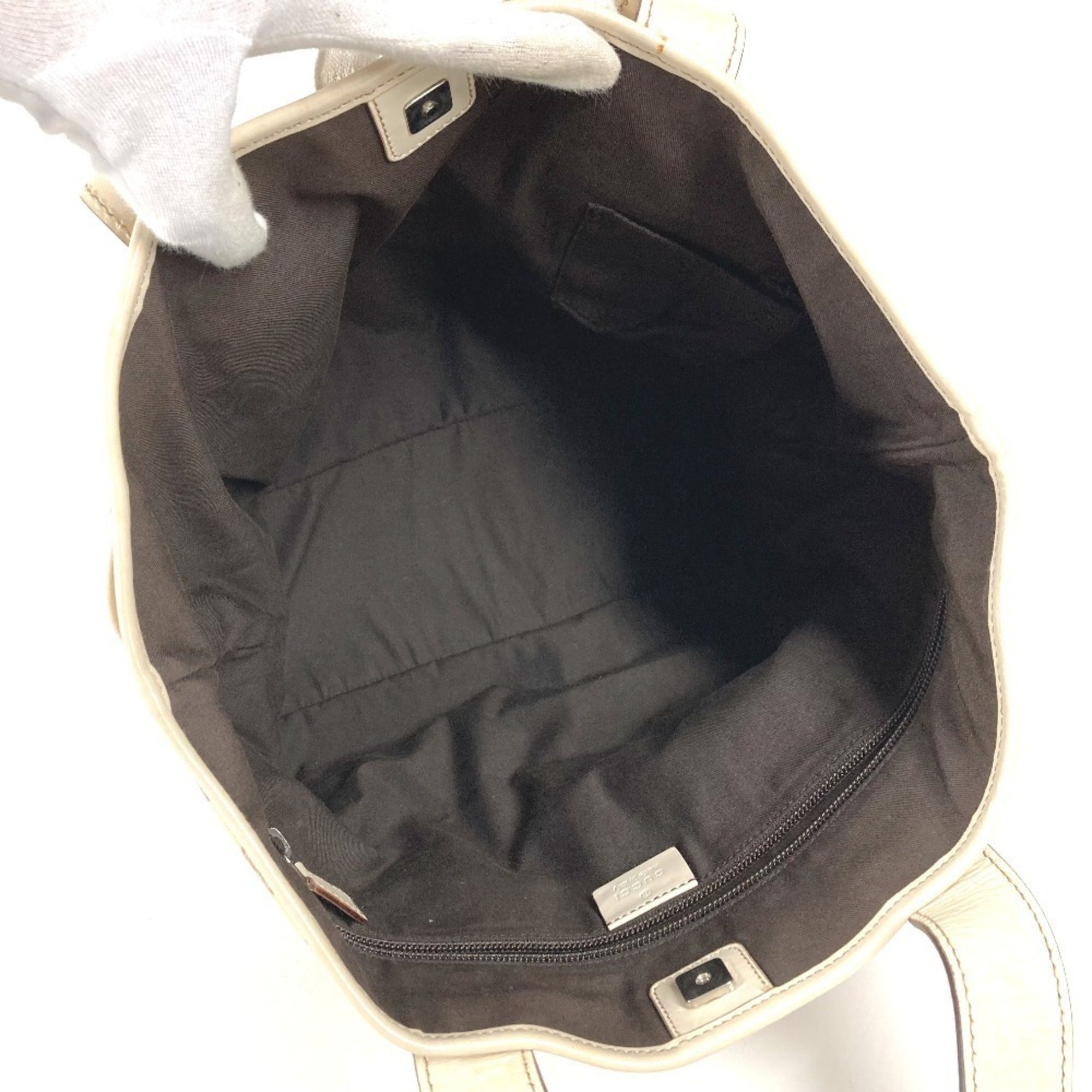 Gucci Beige White Gg Canvas Leather Shoulder Bag Tote Bag (Pre-Owned)