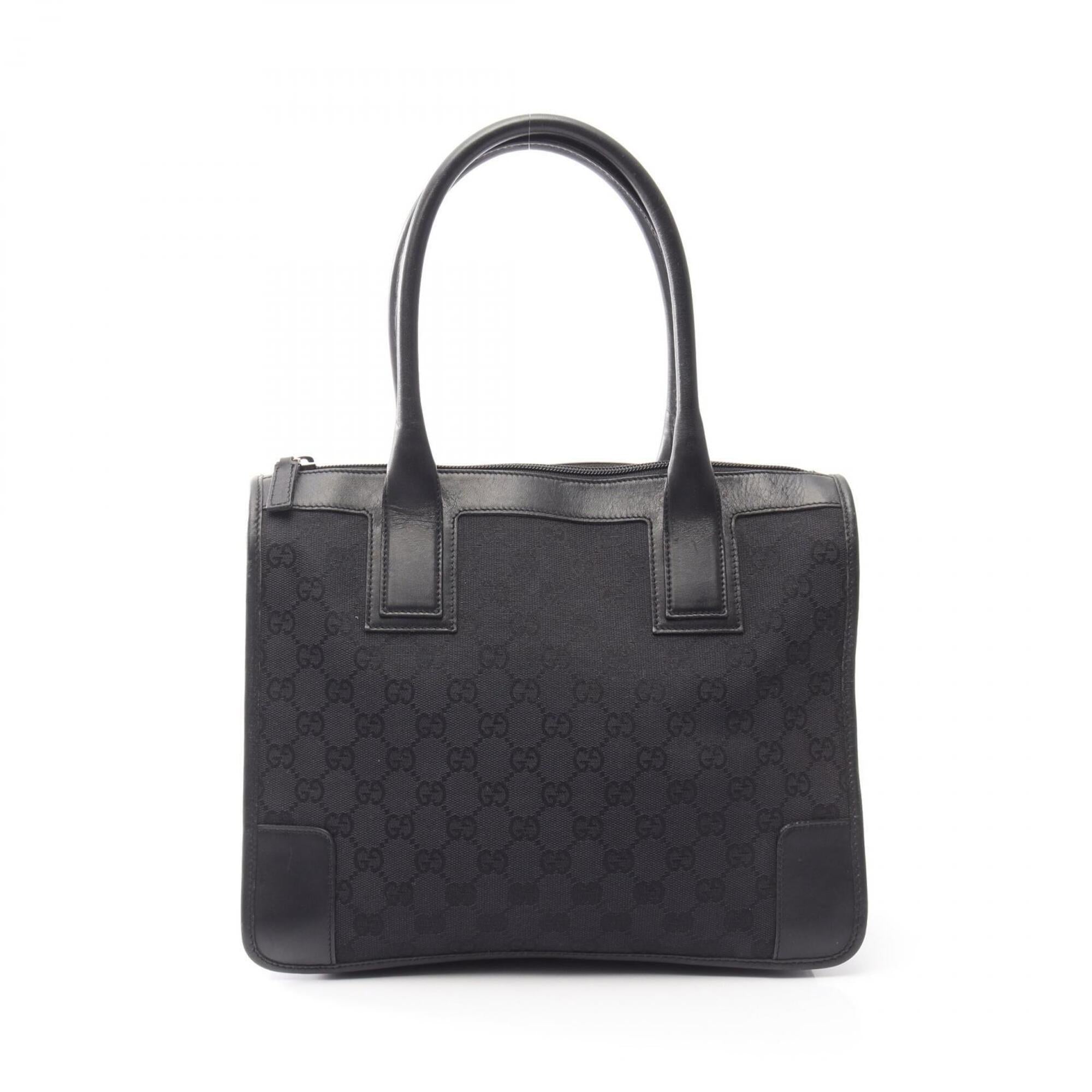 Gucci Black Canvas Leather Handbag Tote Bag (Pre-Owned)