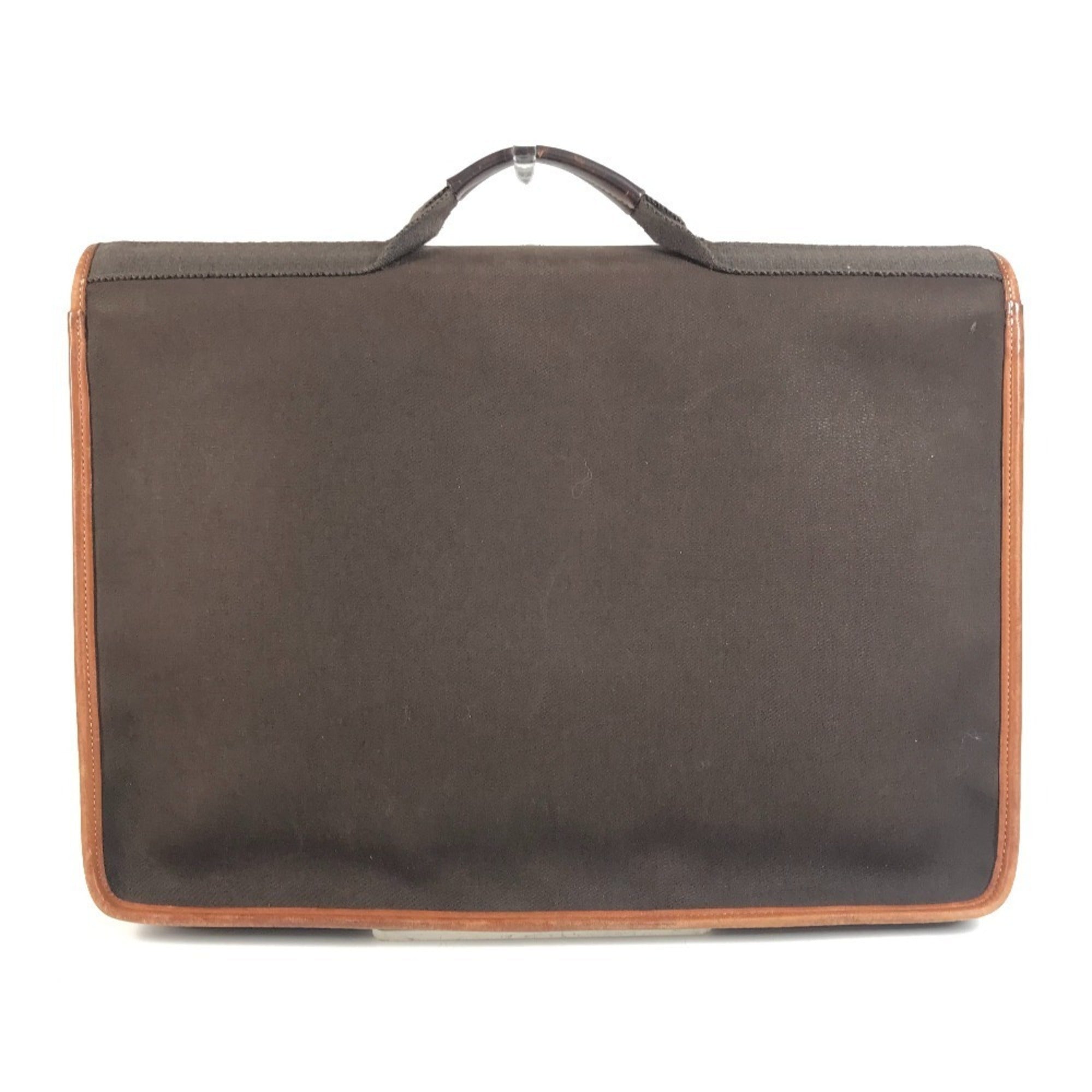 Hermes Buenaventura Brown Leather Canvas Briefcase Tote Bag (Pre-Owned)