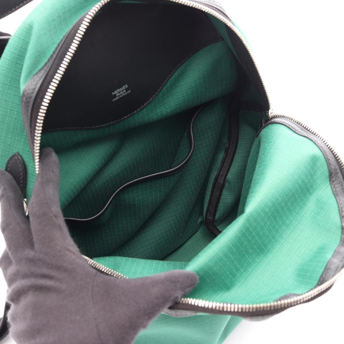Hermes Black Green Swift Leather Backpack (Pre-Owned)