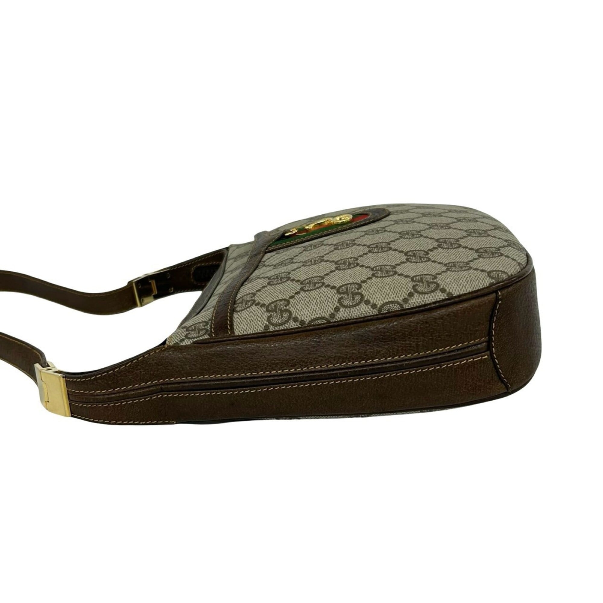 Gucci Brown Green Red Color Leather Pvc Shoulder Bag (Pre-Owned)
