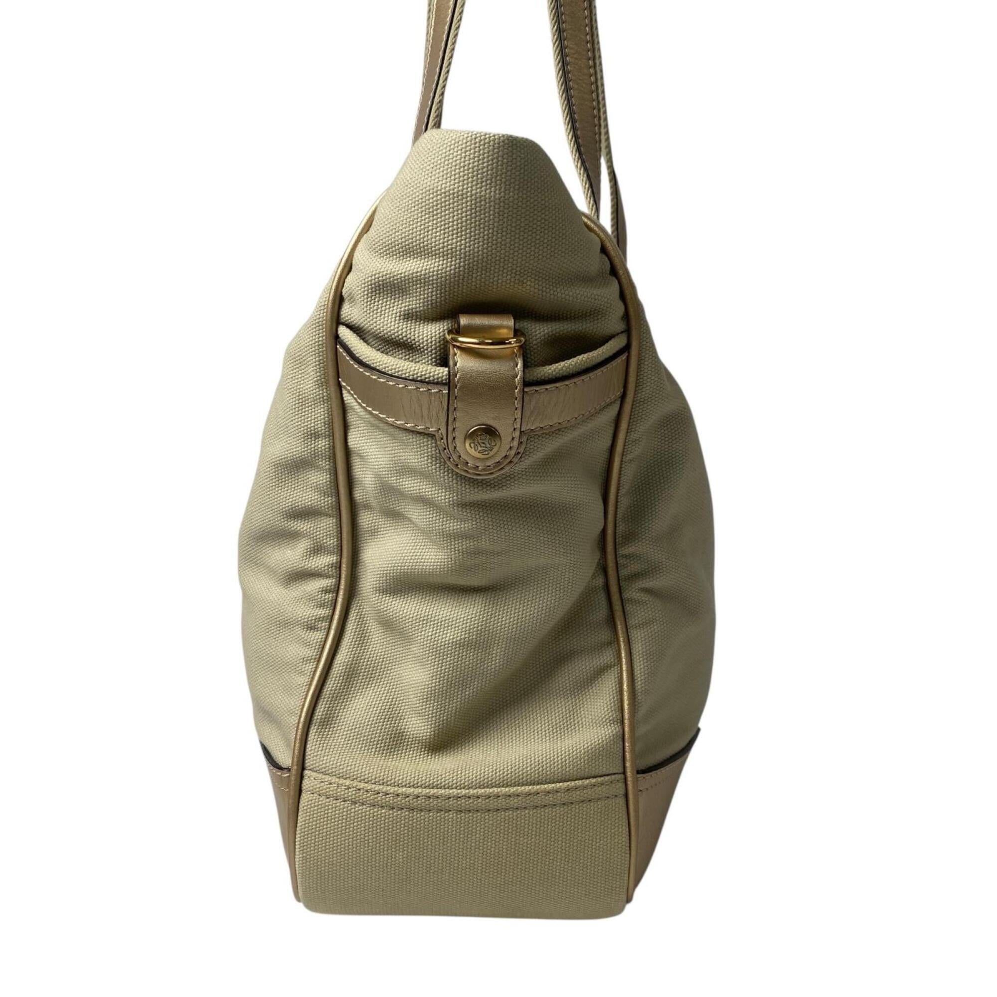 Loewe Beige Canvas Leather Shoulder Bag Tote Bag (Pre-Owned)