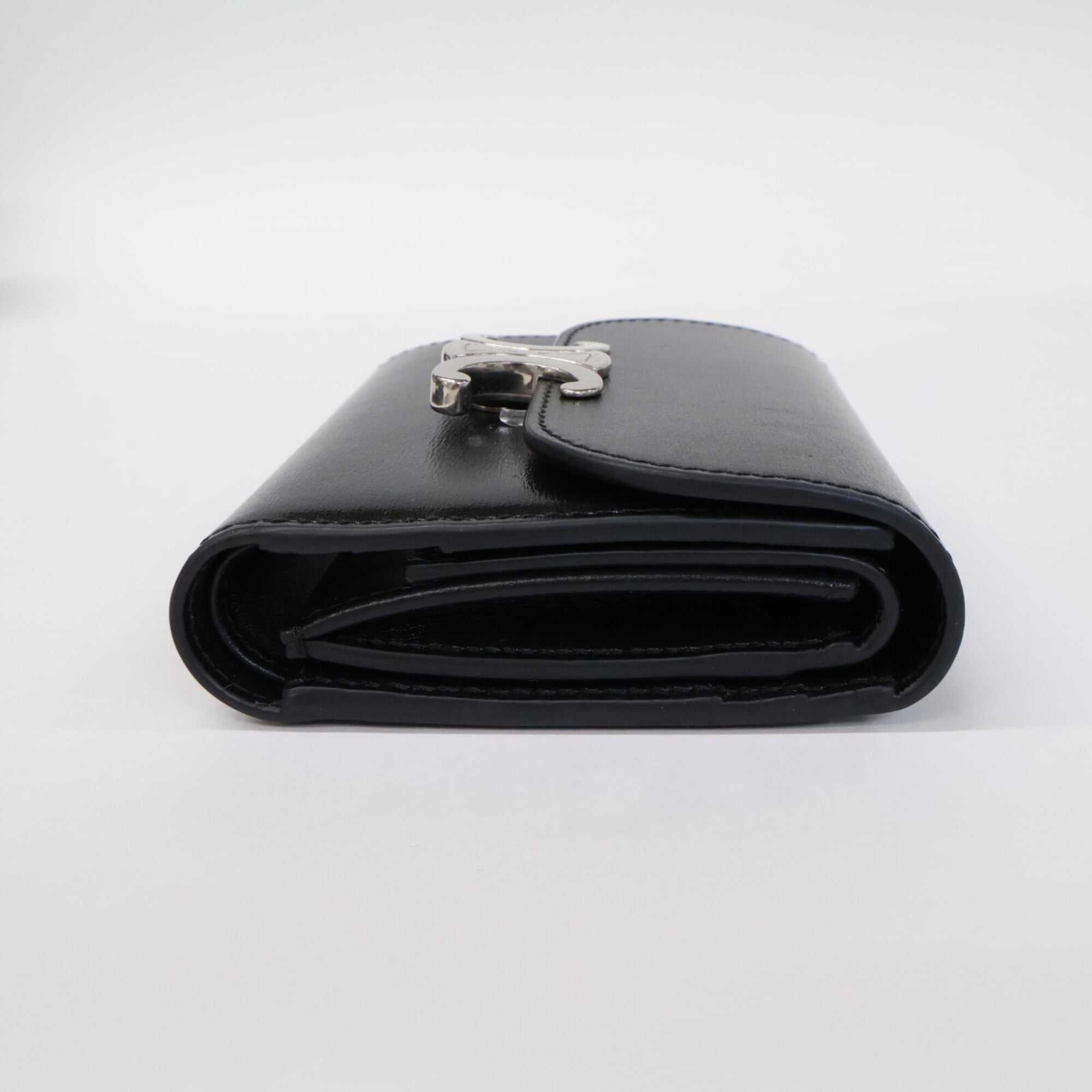 Celine Silver Black Leather Wallet (Tri-Fold) (Pre-Owned)