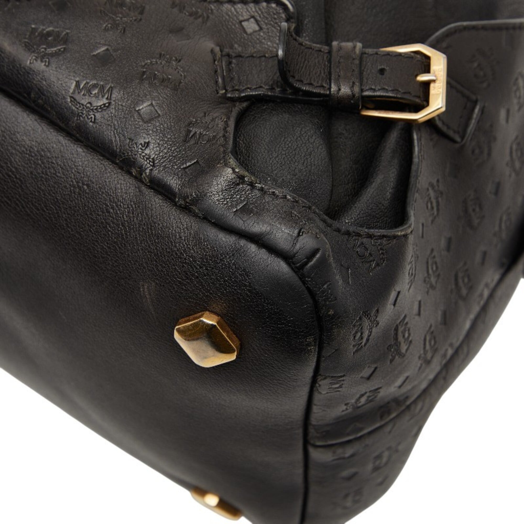 Mcm Visetos Black Leather Handbag Shoulder Bag (Pre-Owned)