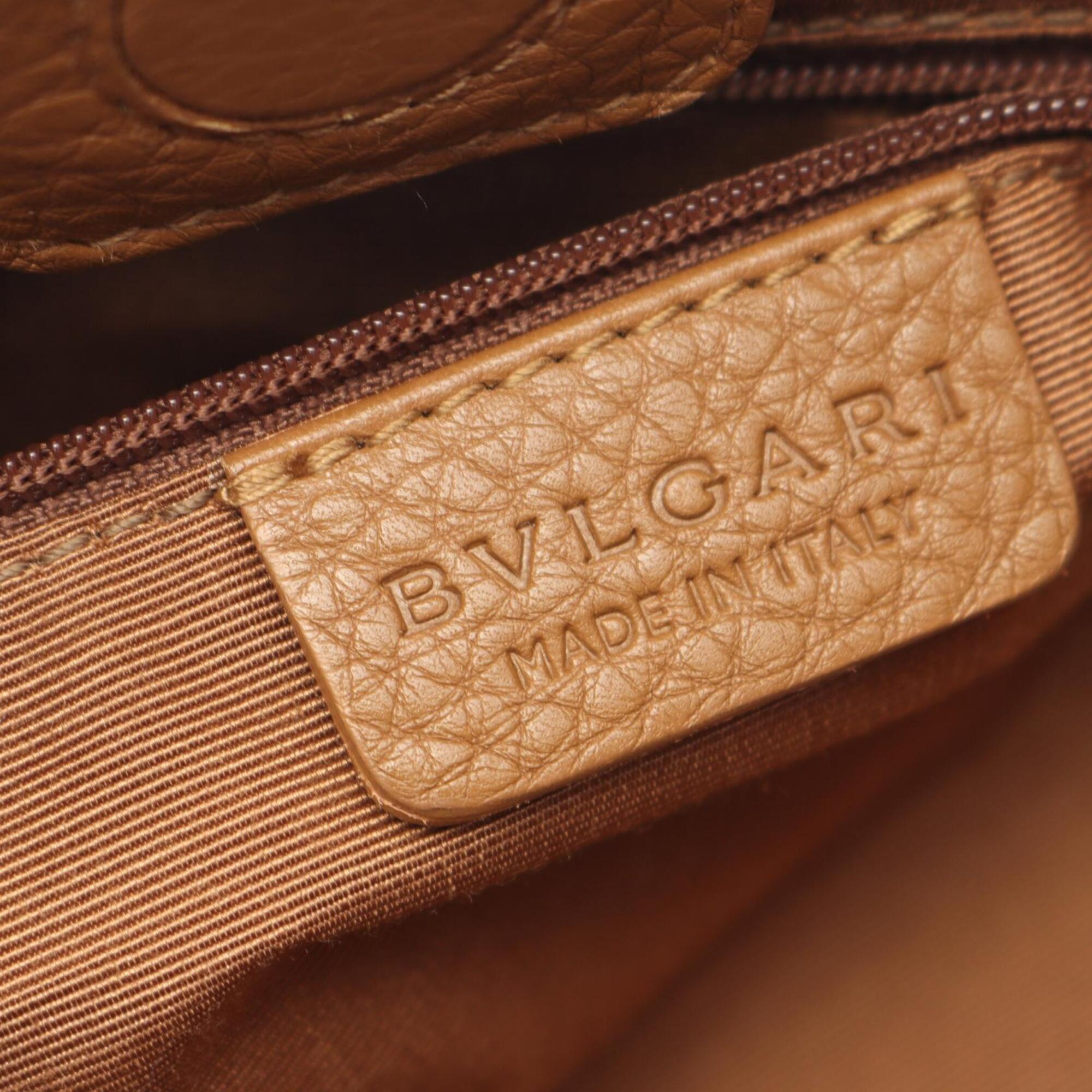 Bvlgari Beige Brown Canvas Leather Handbag Tote Bag (Pre-Owned)