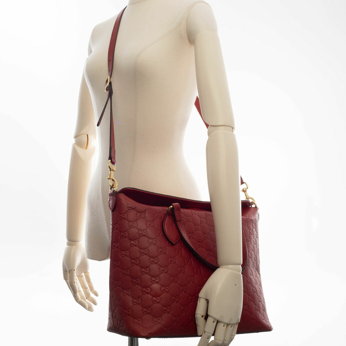 Gucci Red Color Leather Tote Bag (Pre-Owned)