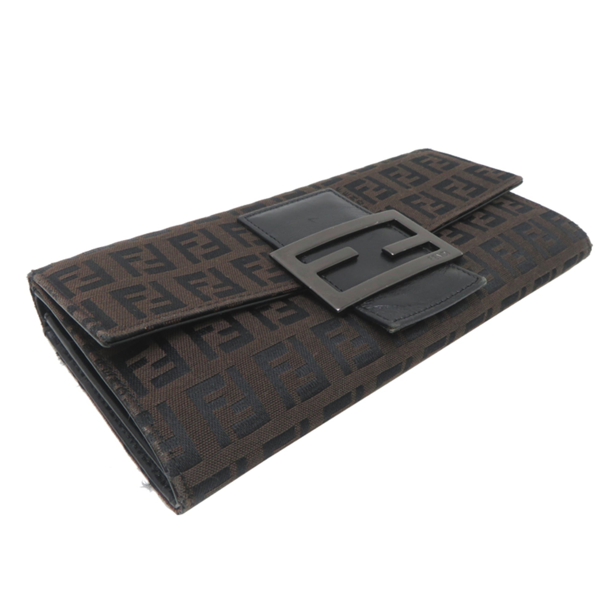 Fendi Brown Canvas Leather Long Wallet (Bi-Fold) (Pre-Owned)