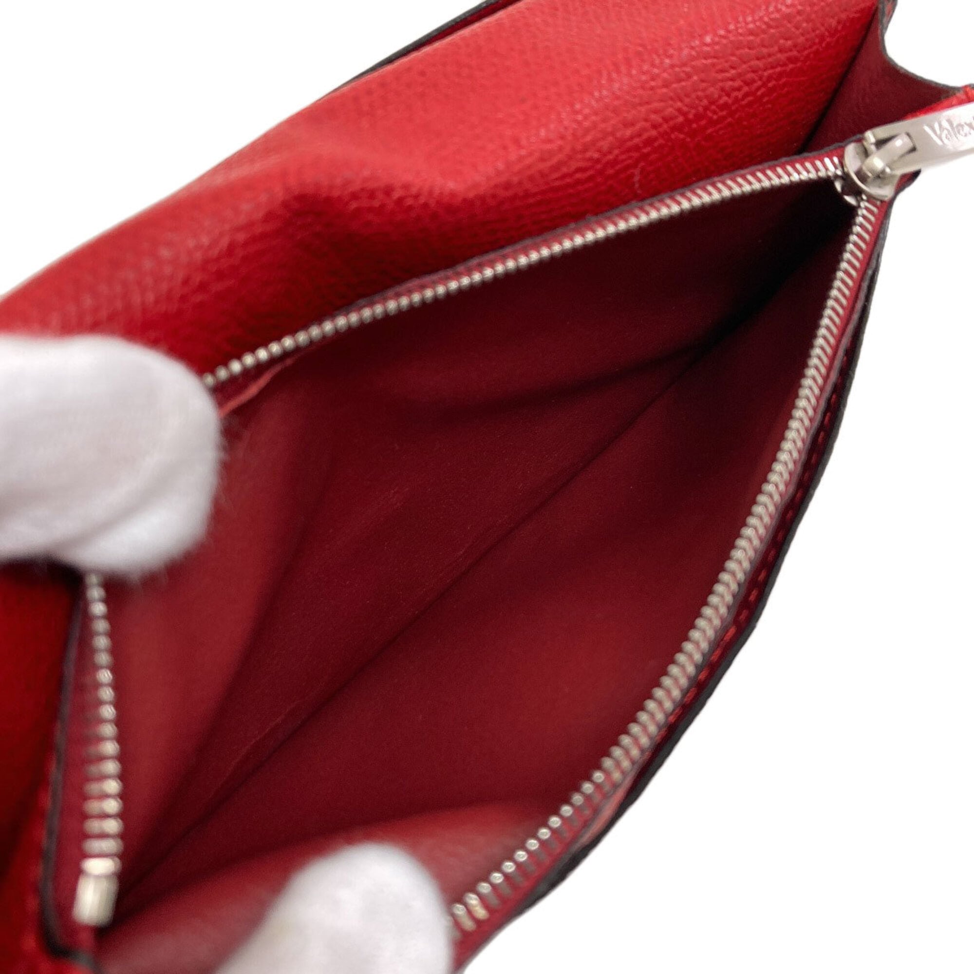 Valextra Red Color Leather Long Wallet (Bi-Fold) (Pre-Owned)