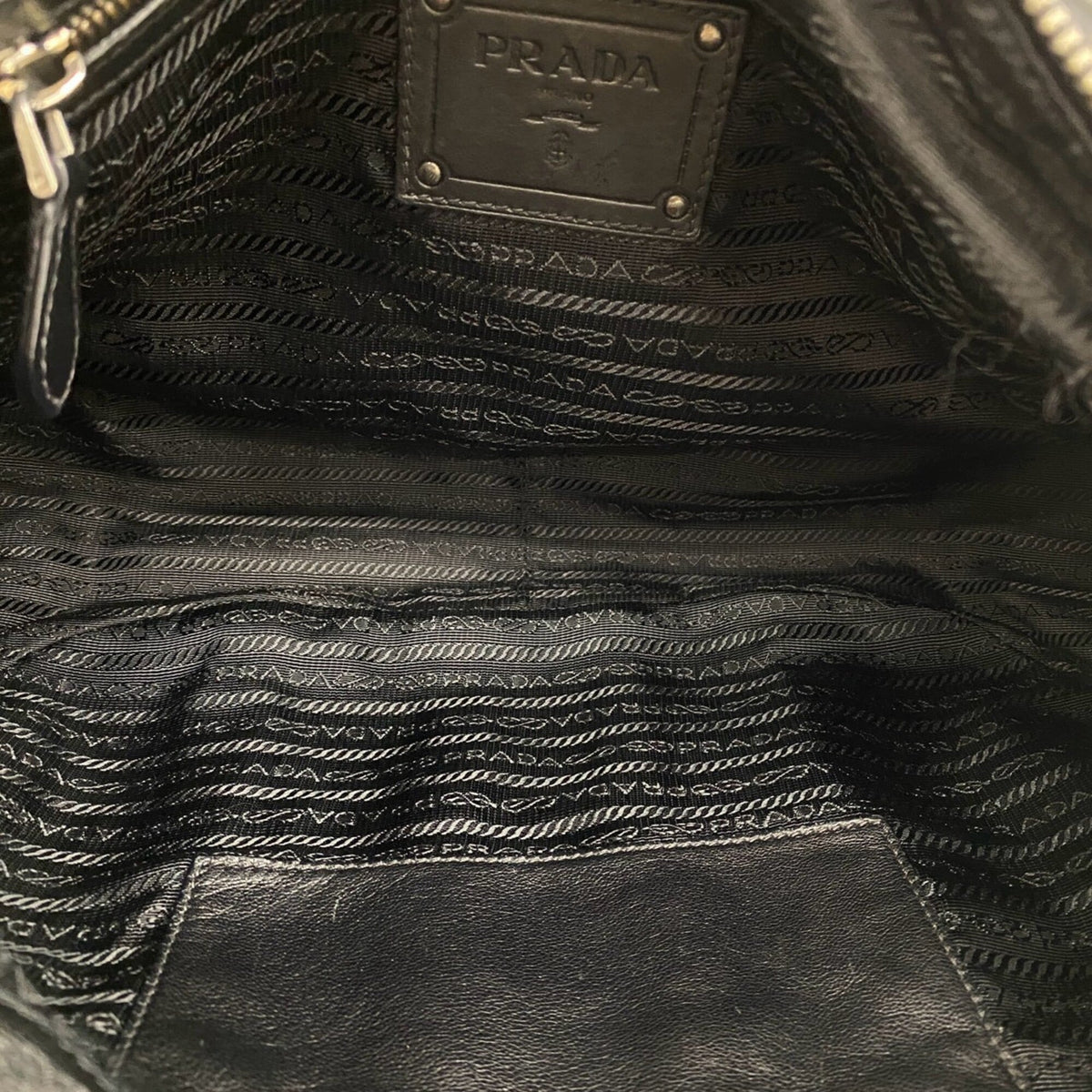 Prada Black Leather Nylon Handbag Shoulder Bag Tote Bag (Pre-Owned)