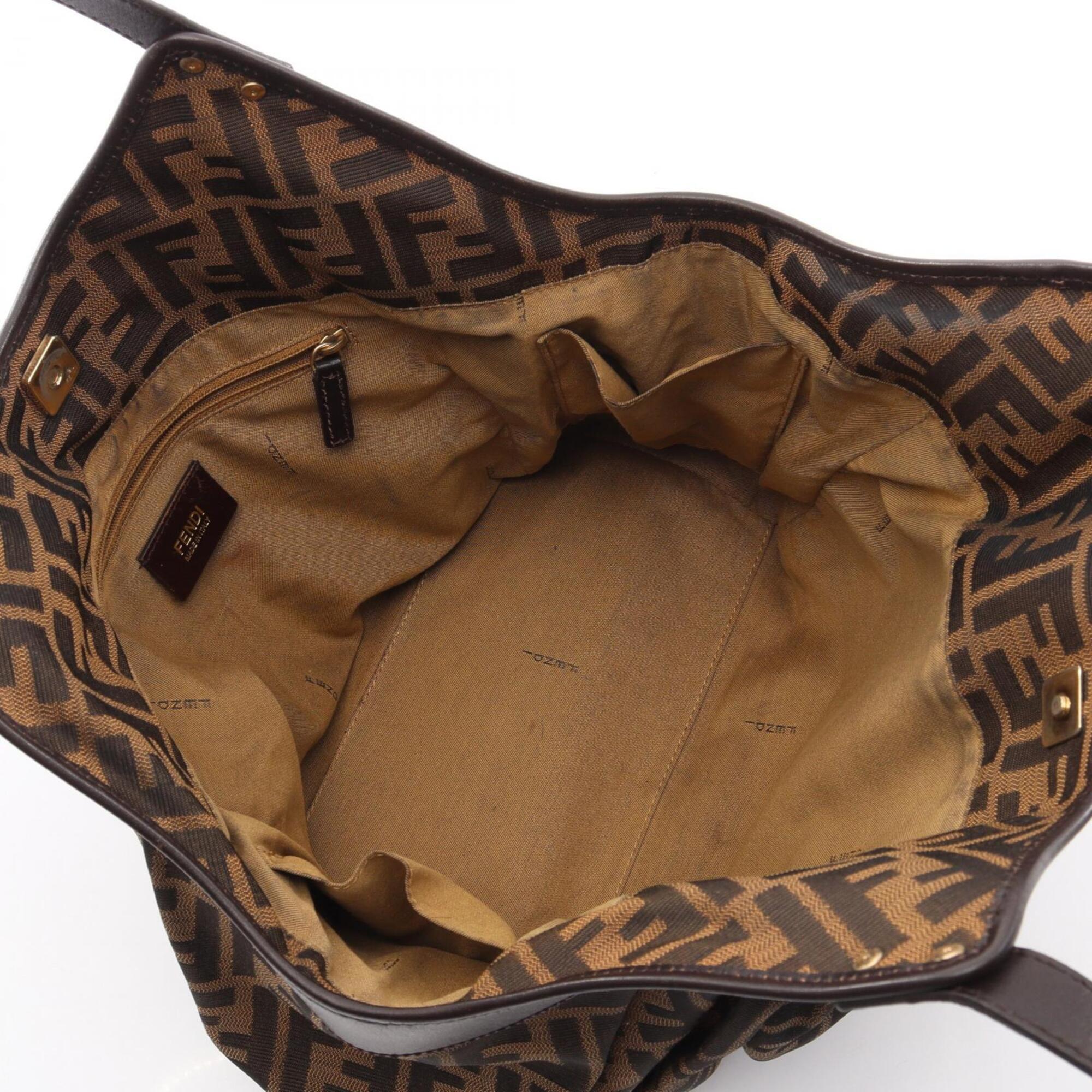 Fendi Beige Black Brown Canvas Leather Handbag (Pre-Owned)