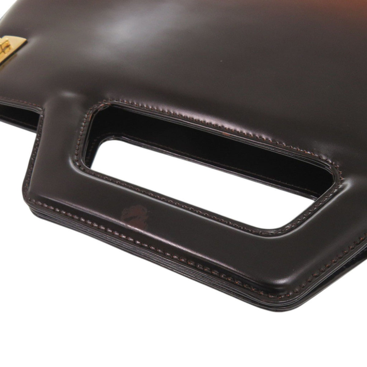 Salvatore Ferragamo Black Brown Patent Leather Handbag Shoulder Bag (Pre-Owned)