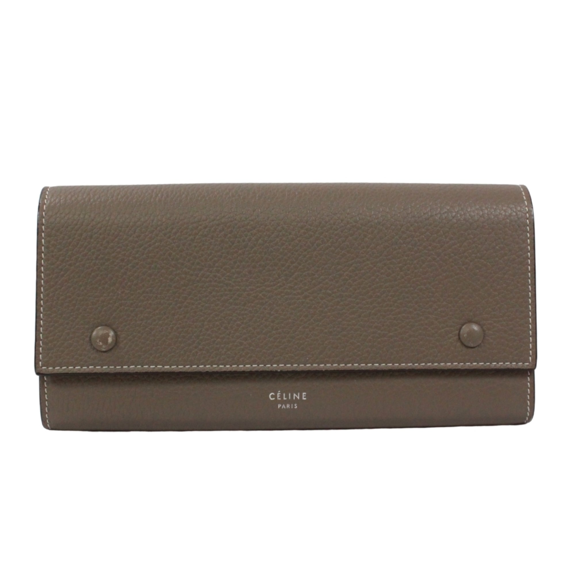 Celine Grayish Yellow Leather Long Wallet (Bi-Fold) (Pre-Owned)