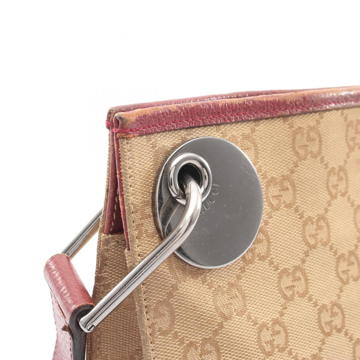 Gucci Gg Canvas Beige Bordeaux Gg Canvas Leather Handbag Shoulder Bag (Pre-Owned)