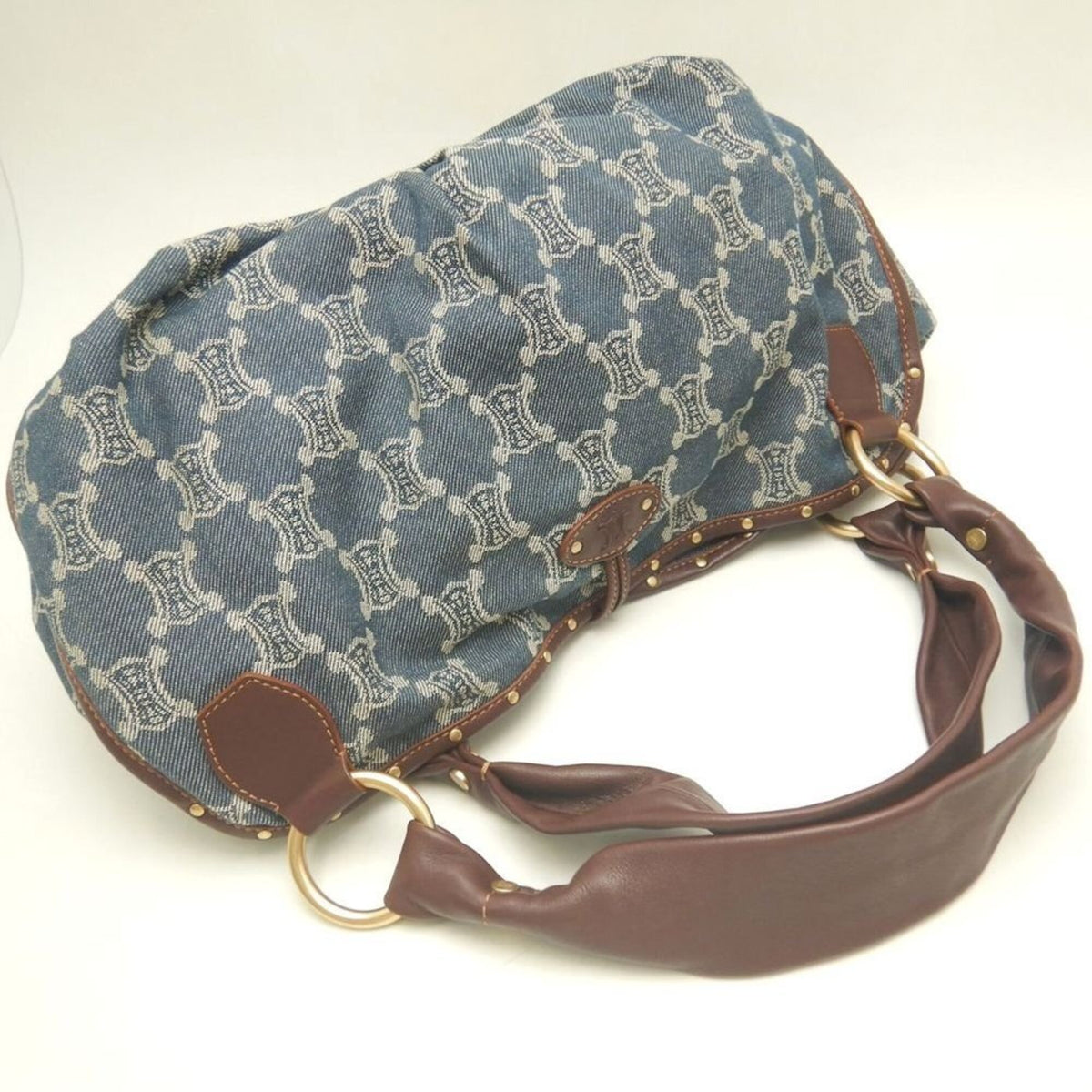 Celine Bittersweet Blue Brown Cotton Denim Leather Handbag (Pre-Owned)