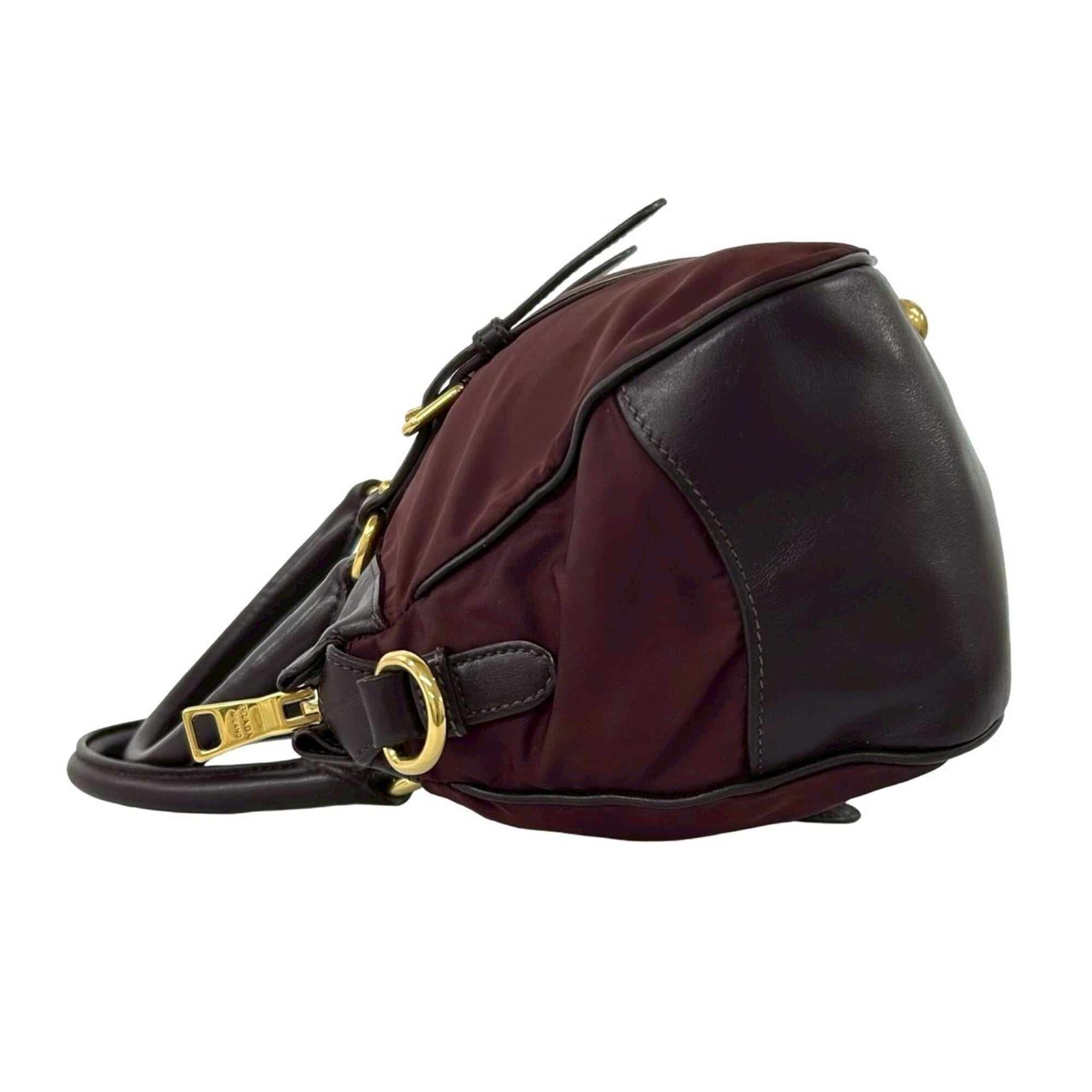 Prada Red Color Wine Leather Nylon Handbag Shoulder Bag (Pre-Owned)