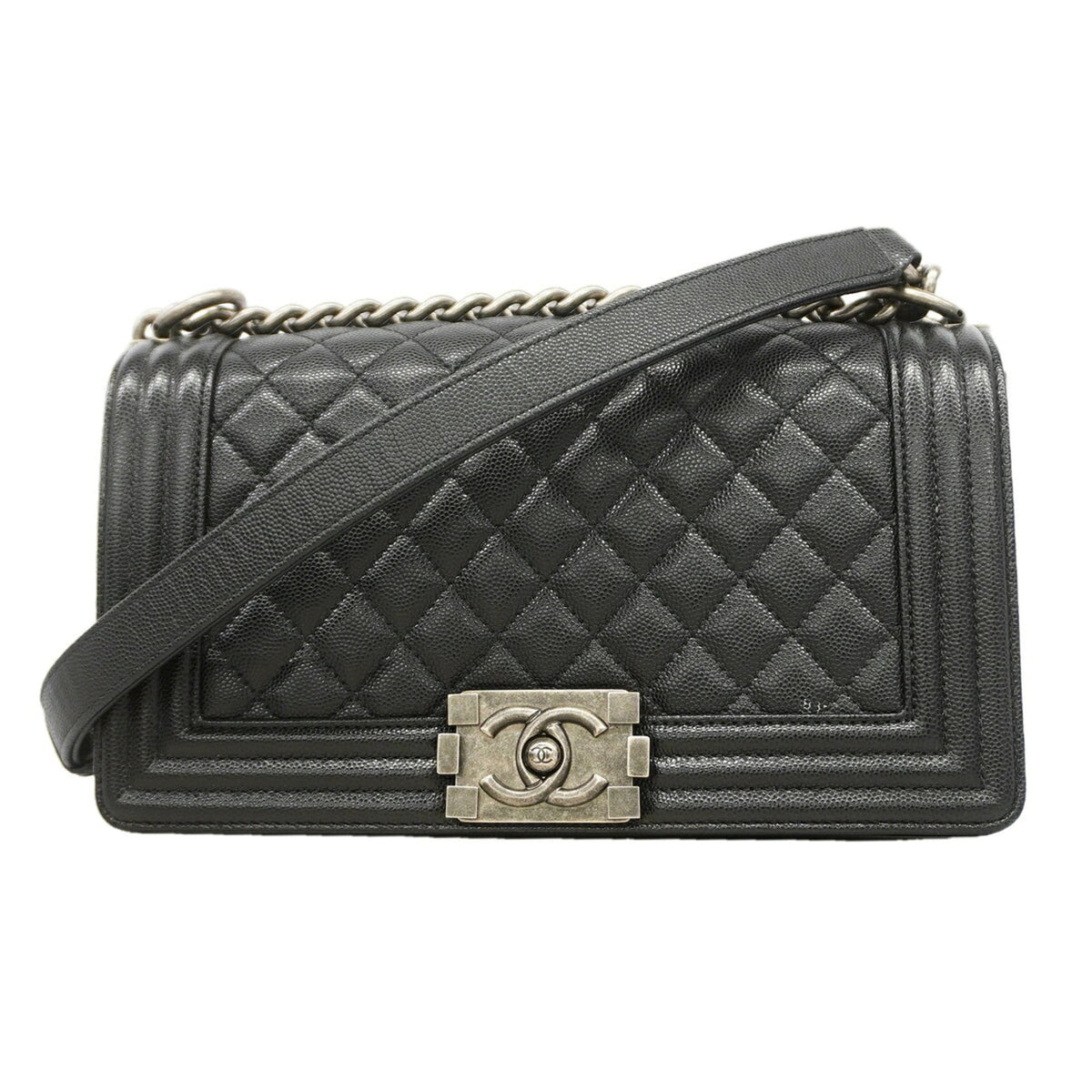 Chanel Black Grained Calfskin Shoulder Bag (Pre-Owned)