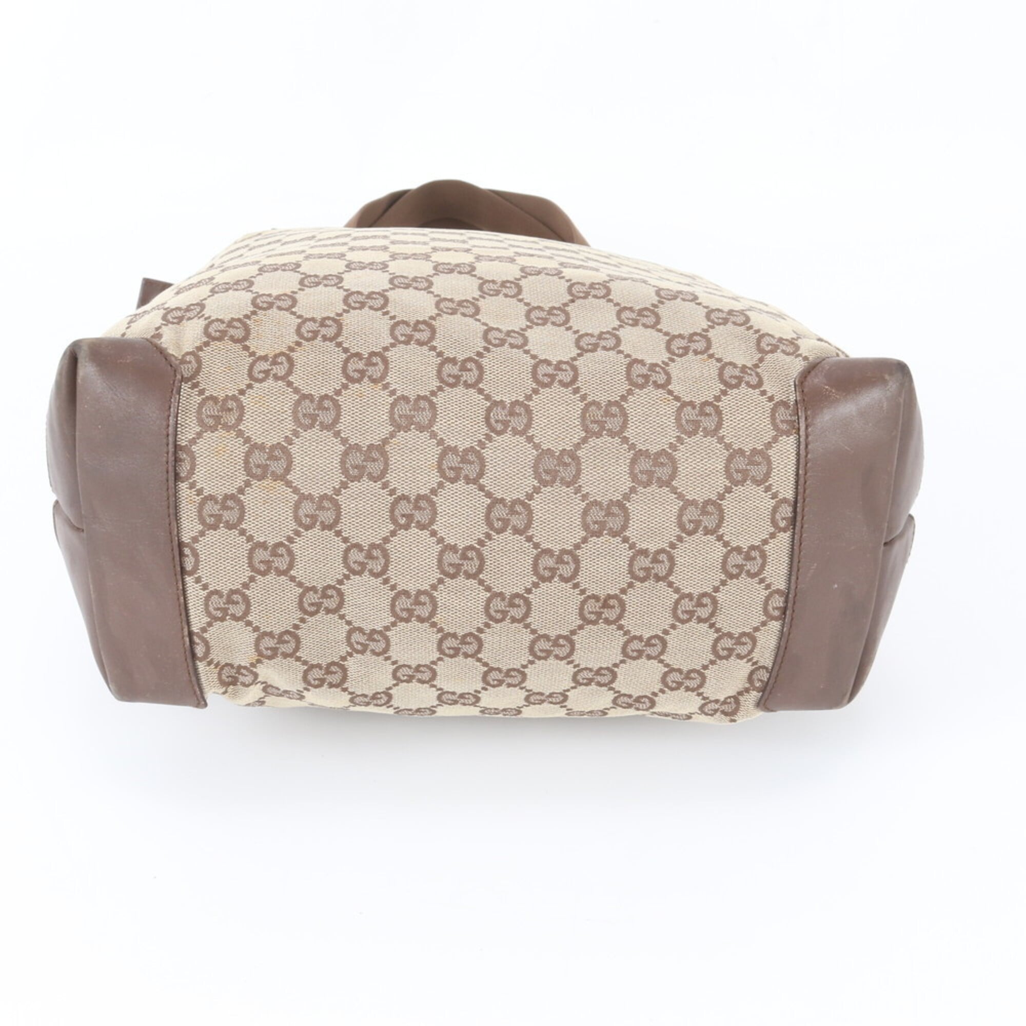 Gucci Beige Brown Leather Canvas Shoulder Bag Tote Bag (Pre-Owned)