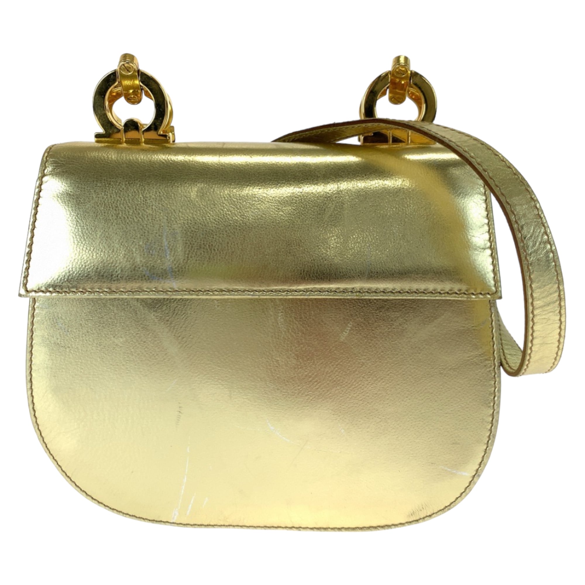 Salvatore Ferragamo Gancini Gold Leather Pochette Shoulder Bag (Pre-Owned)