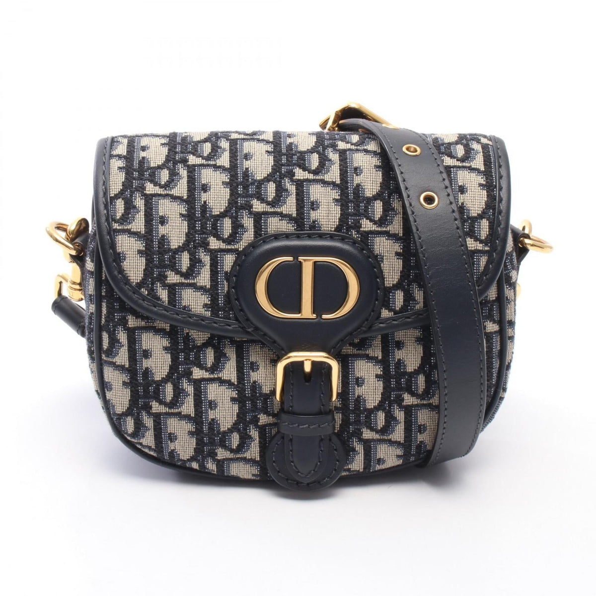 Christian Dior Beige Navy Canvas Leather Handbag Shoulder Bag (Pre-Owned)