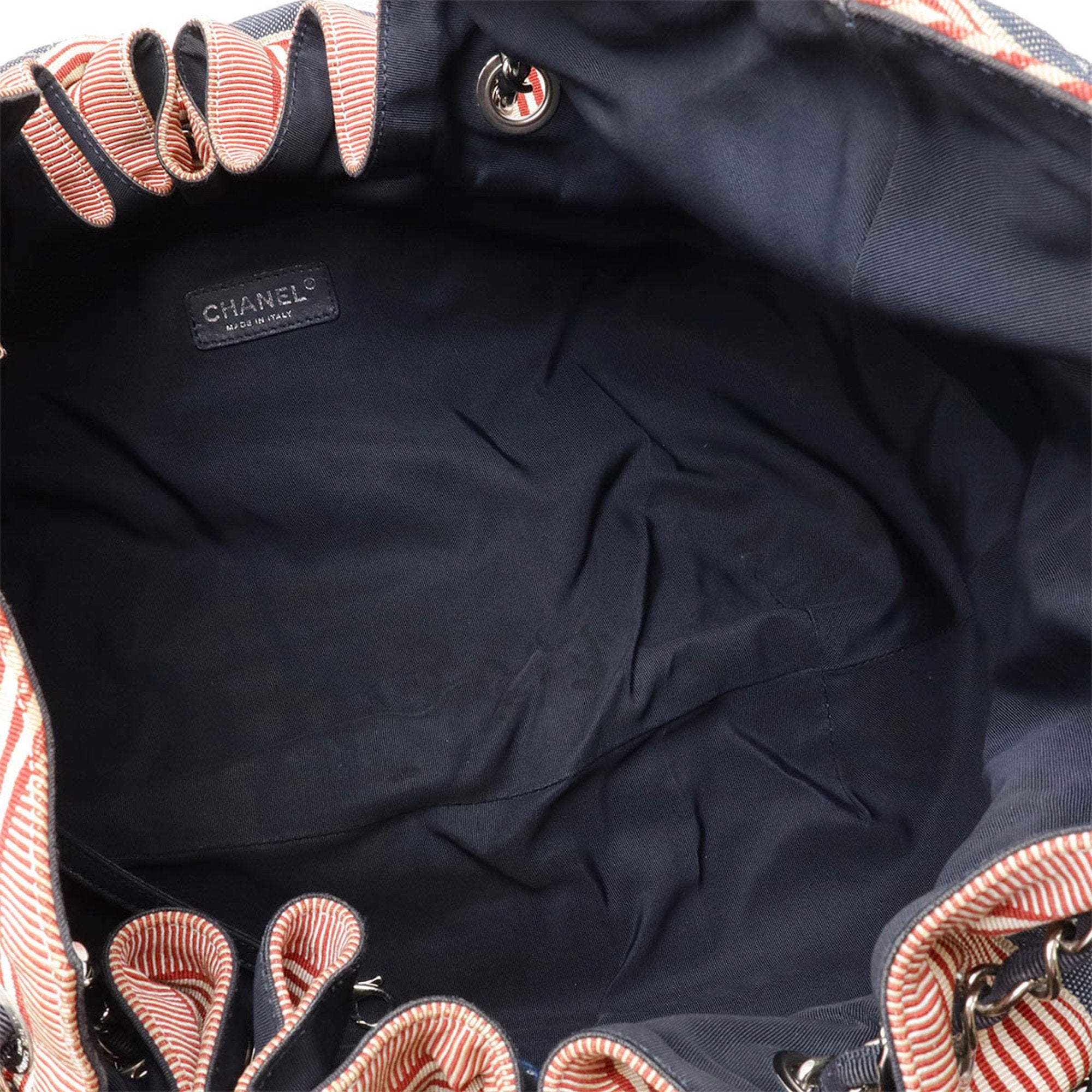 Chanel Navy Red Color Denim Leather Tote Bag (Pre-Owned)
