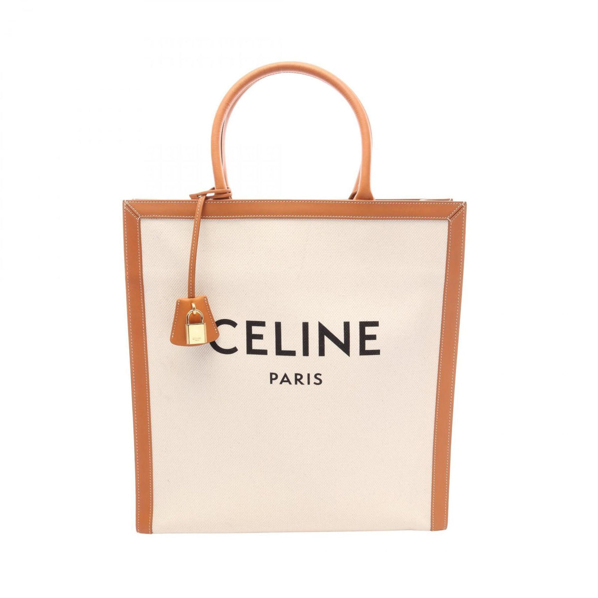 Celine Brown White Canvas Leather Handbag Tote Bag (Pre-Owned)
