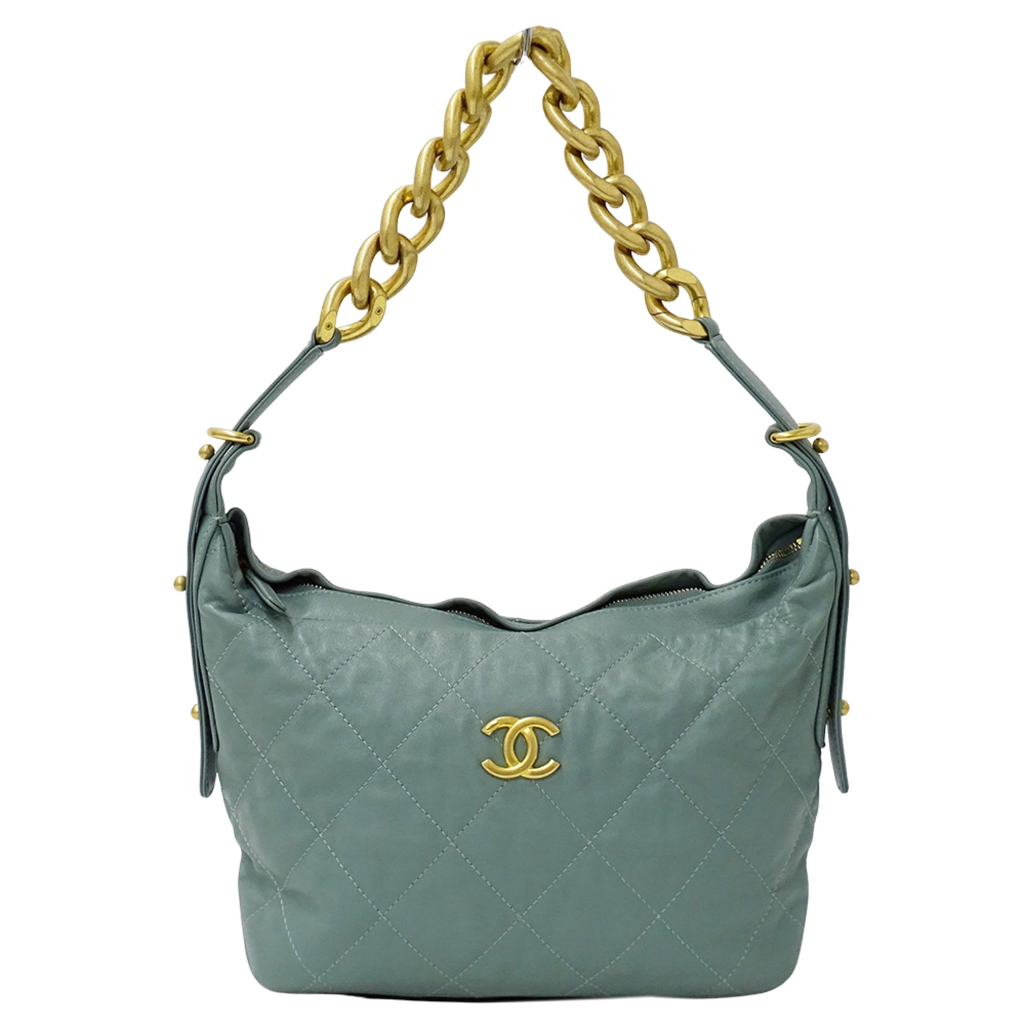 Chanel Green Leather Handbag Shoulder Bag (Pre-Owned)