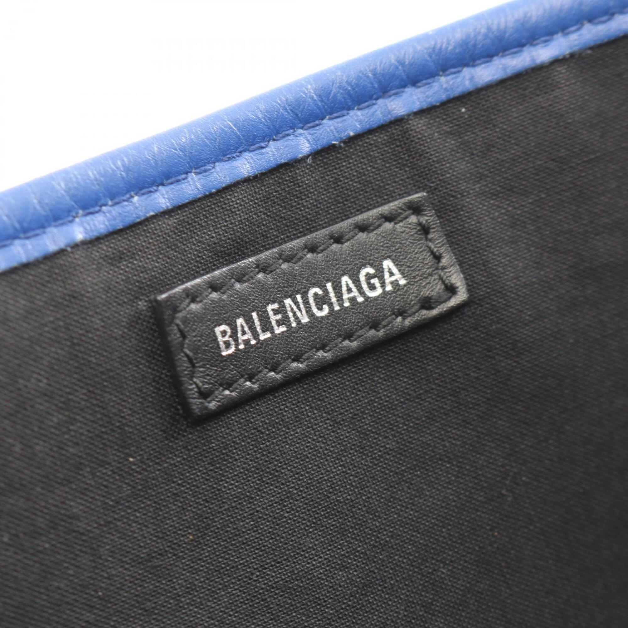 Balenciaga Blue White Canvas Leather Handbag Pouch Tote Bag (Pre-Owned)