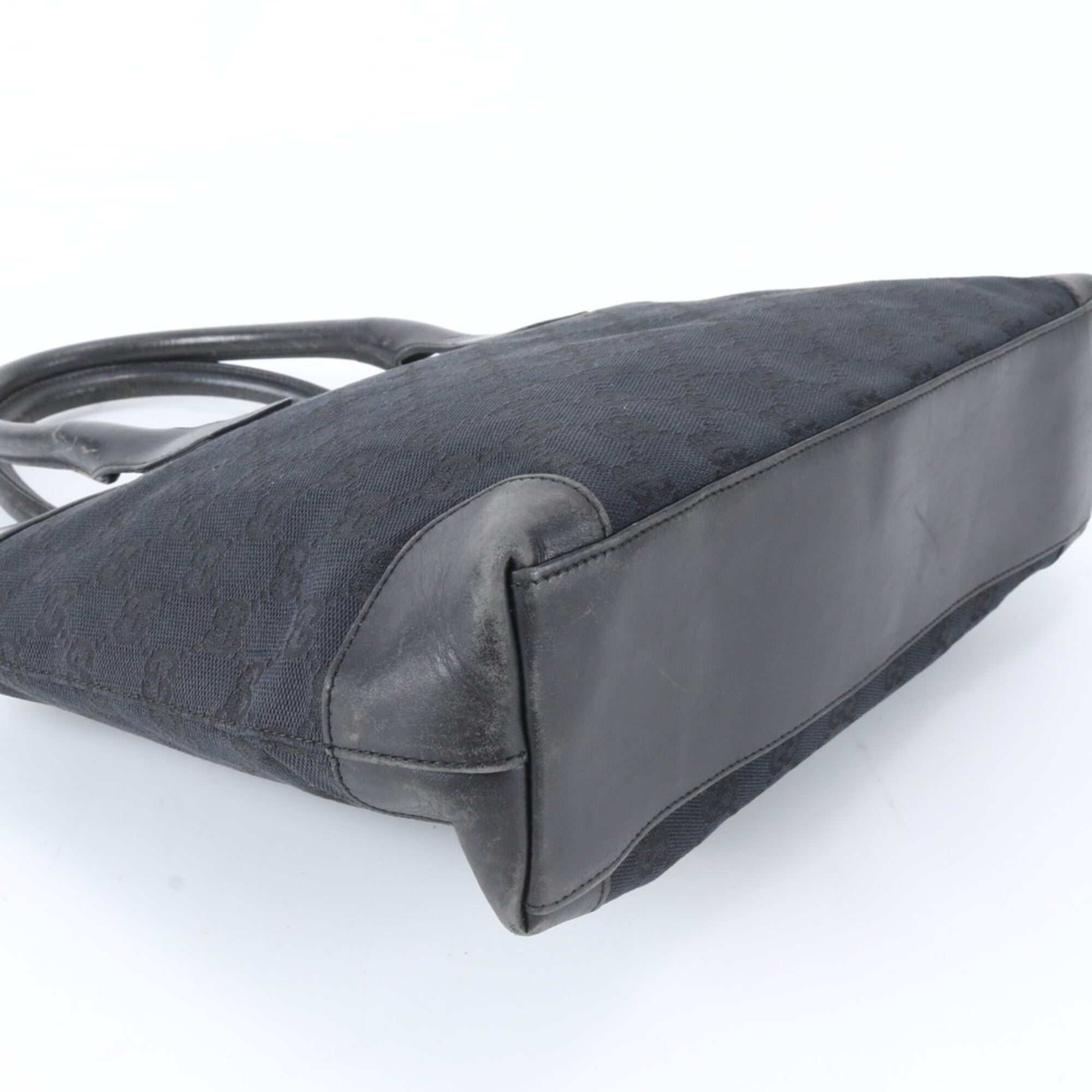 Gucci Gg Canvas Black Leather Gg Canvas Handbag (Pre-Owned)