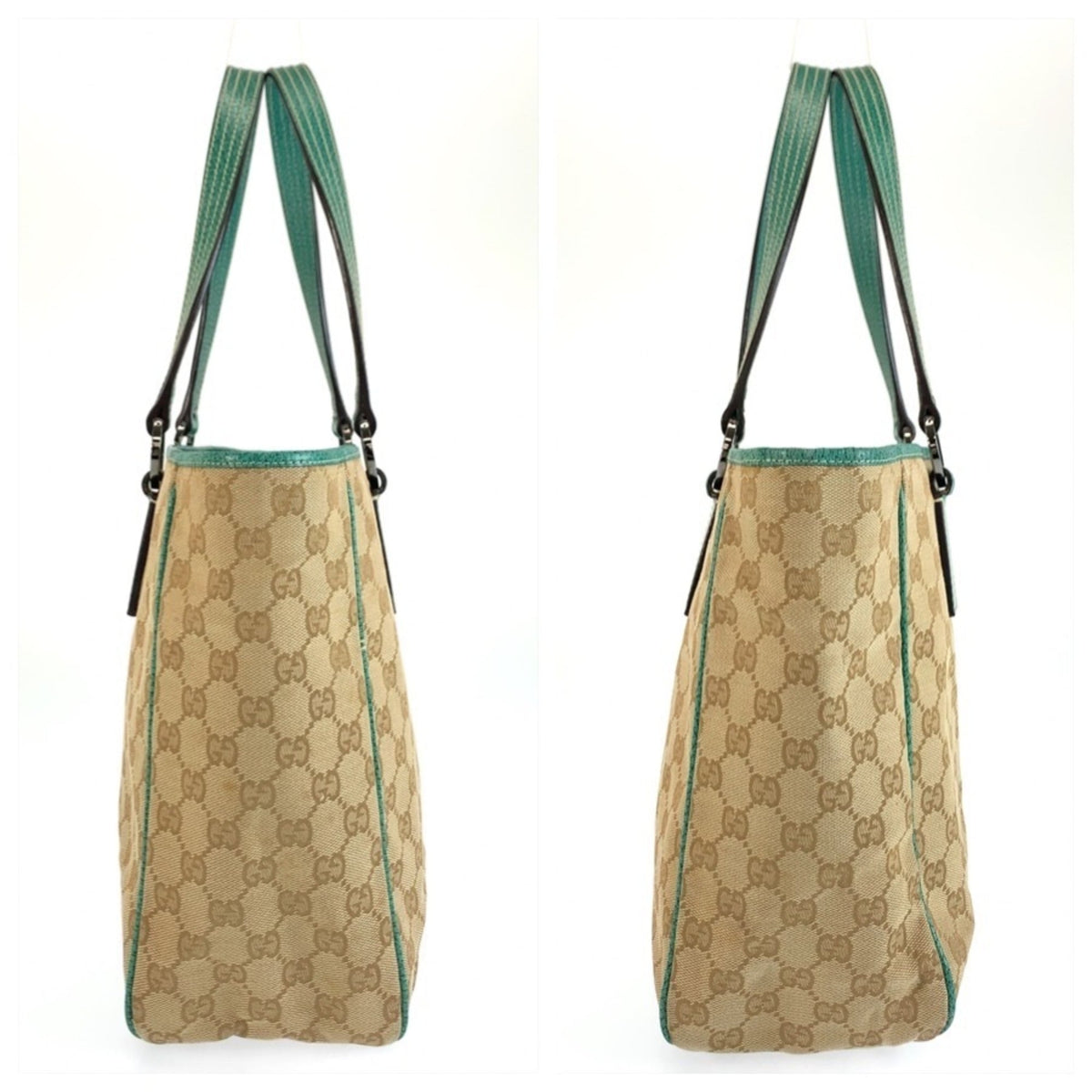 Gucci Gg Canvas Beige Green Gg Canvas Shoulder Bag Tote Bag (Pre-Owned)