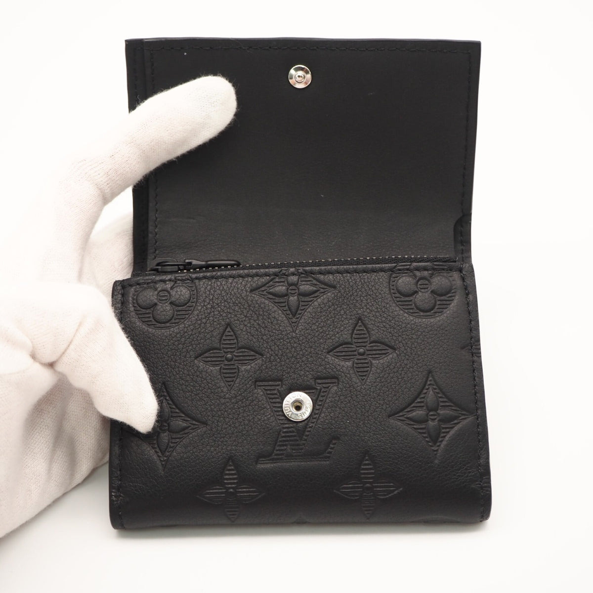 Louis Vuitton Monogram Shadow Black Leather Wallet (Tri-Fold) (Pre-Owned)