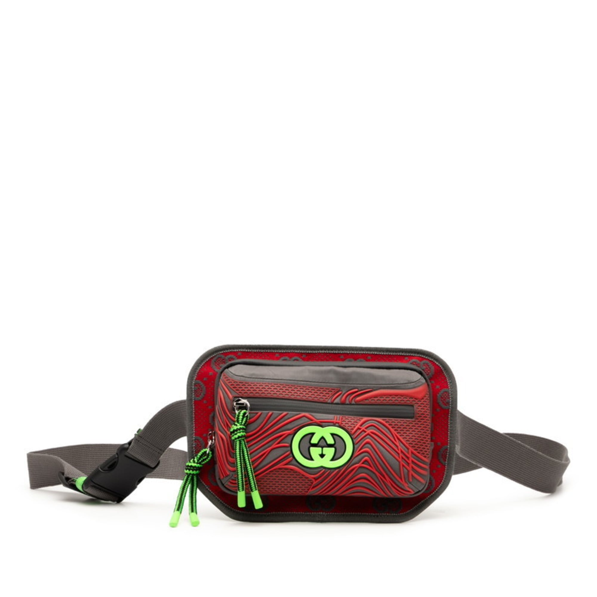Gucci Gray Green Red Color Nylon Rubber Sling Bag (Pre-Owned)