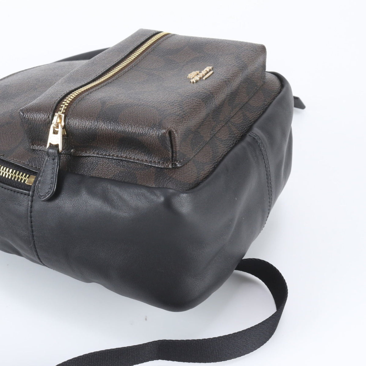 Coach Black Brown Leather Coated Canvas Backpack Shoulder Bag (Pre-Owned)