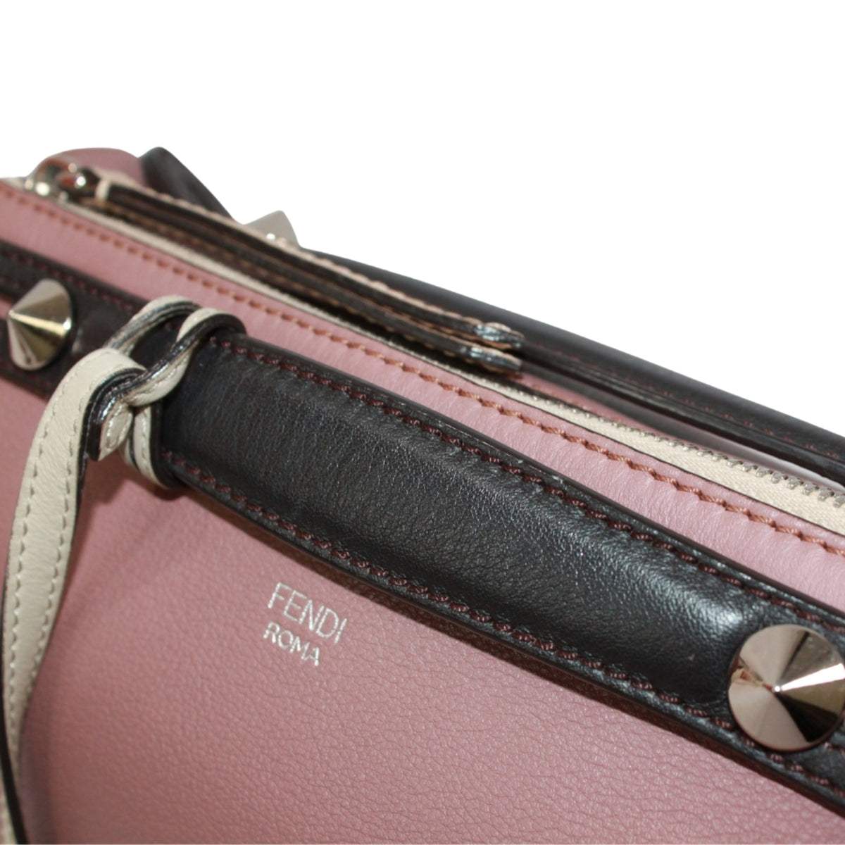 Fendi Black Ivory Pink Leather Handbag Shoulder Bag (Pre-Owned)