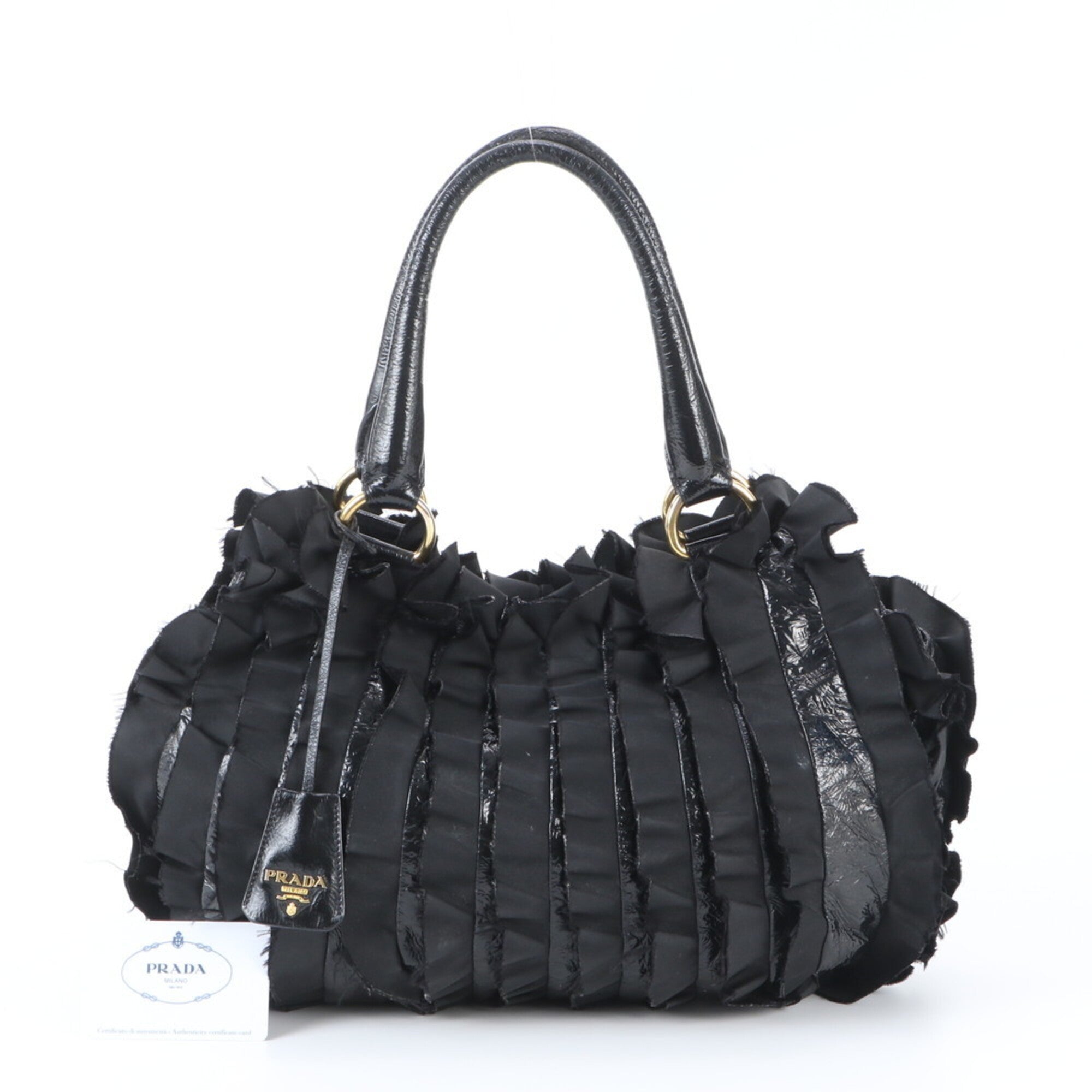 Prada Black Nylon Leather Handbag Tote Bag (Pre-Owned)