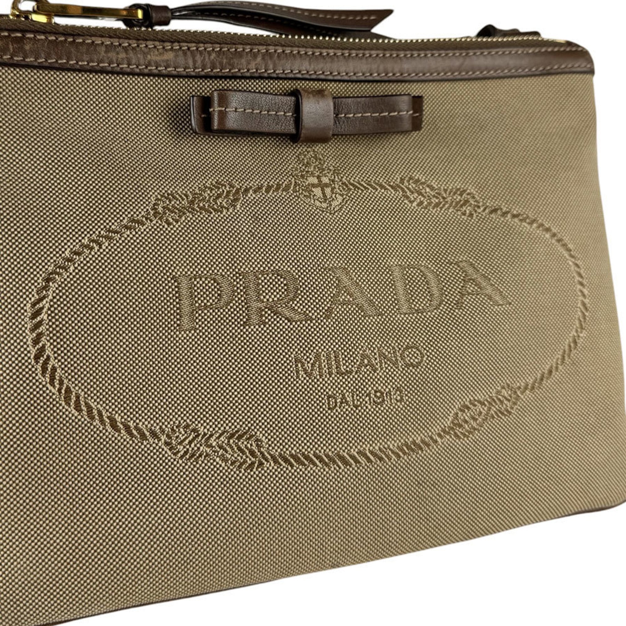 Prada Brown Canvas Leather Shoulder Bag (Pre-Owned)