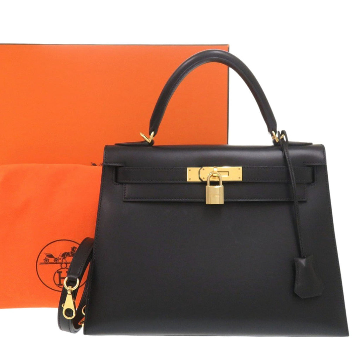 Hermes Black Box Calf Leather Handbag (Pre-Owned)