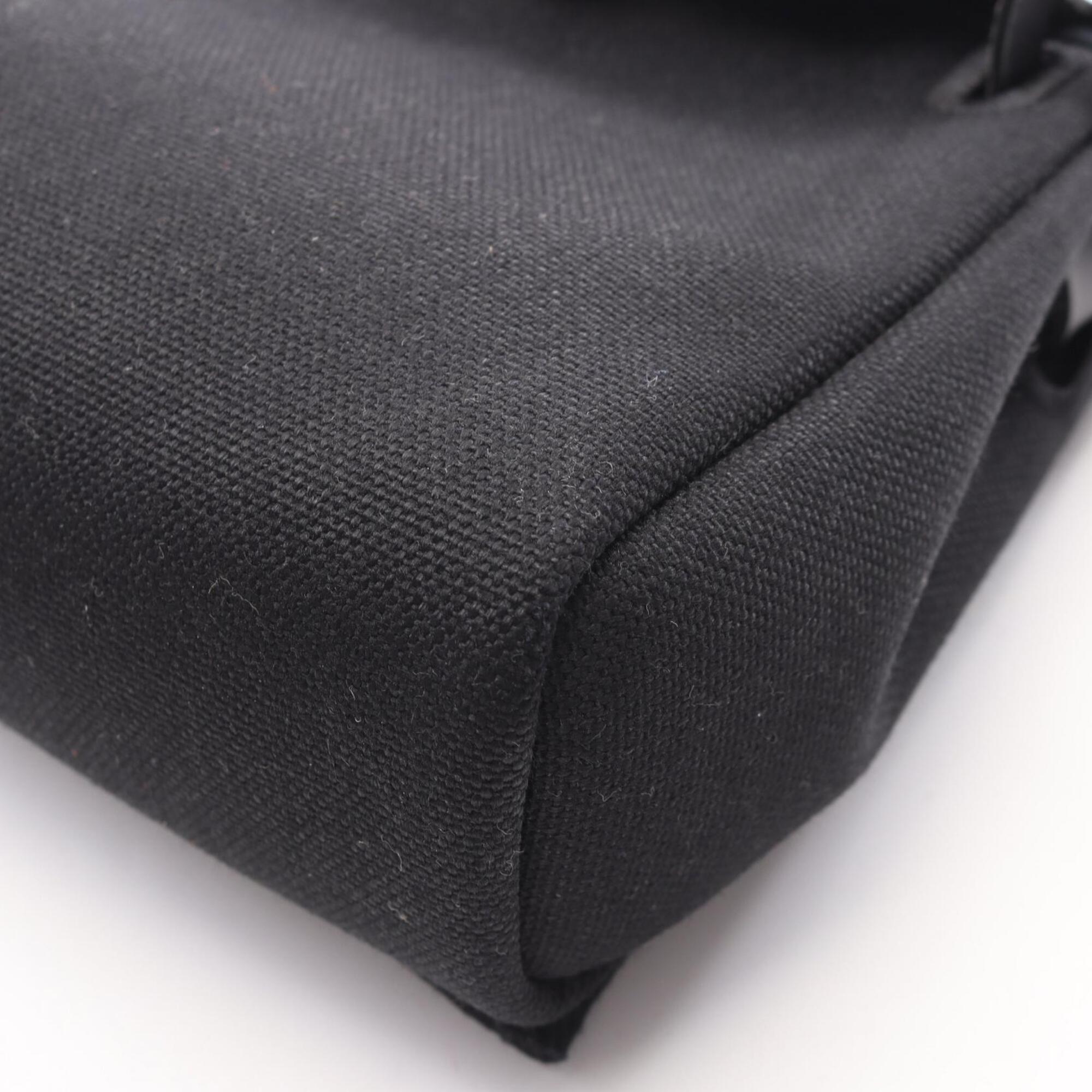 Hermes Black Canvas Leather Handbag Shoulder Bag (Pre-Owned)