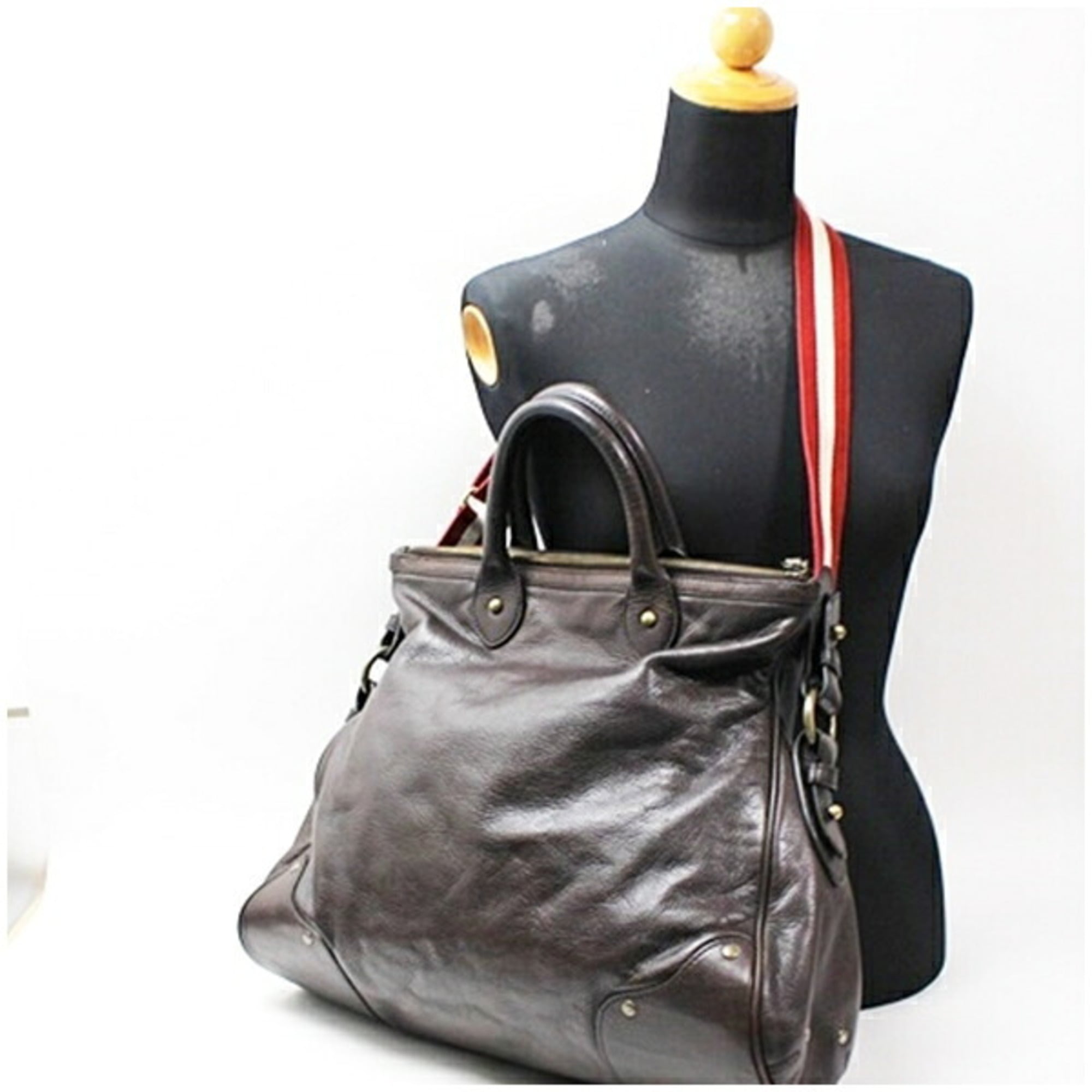 Bally Brown Red Color Leather Tote Bag (Pre-Owned)