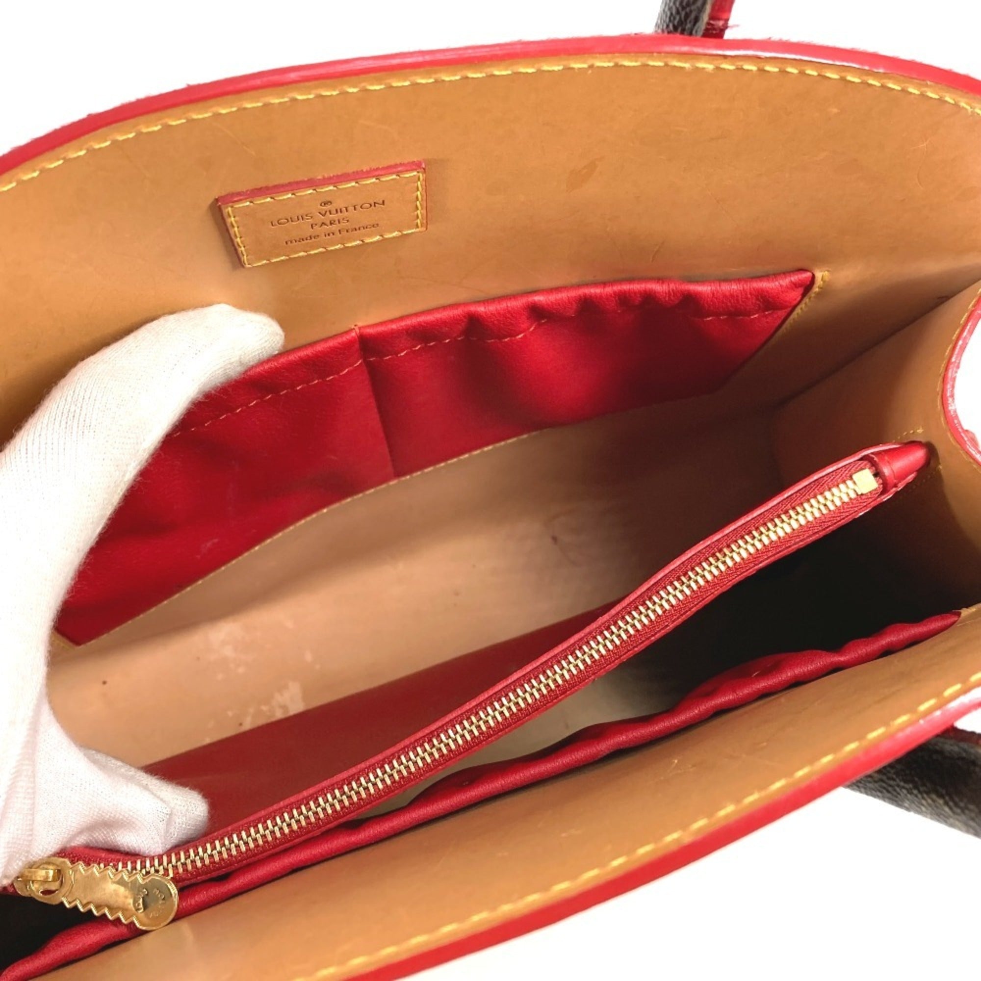 Louis Vuitton Brown Red Color Monogram Canvas Leather Handbag Tote Bag (Pre-Owned)