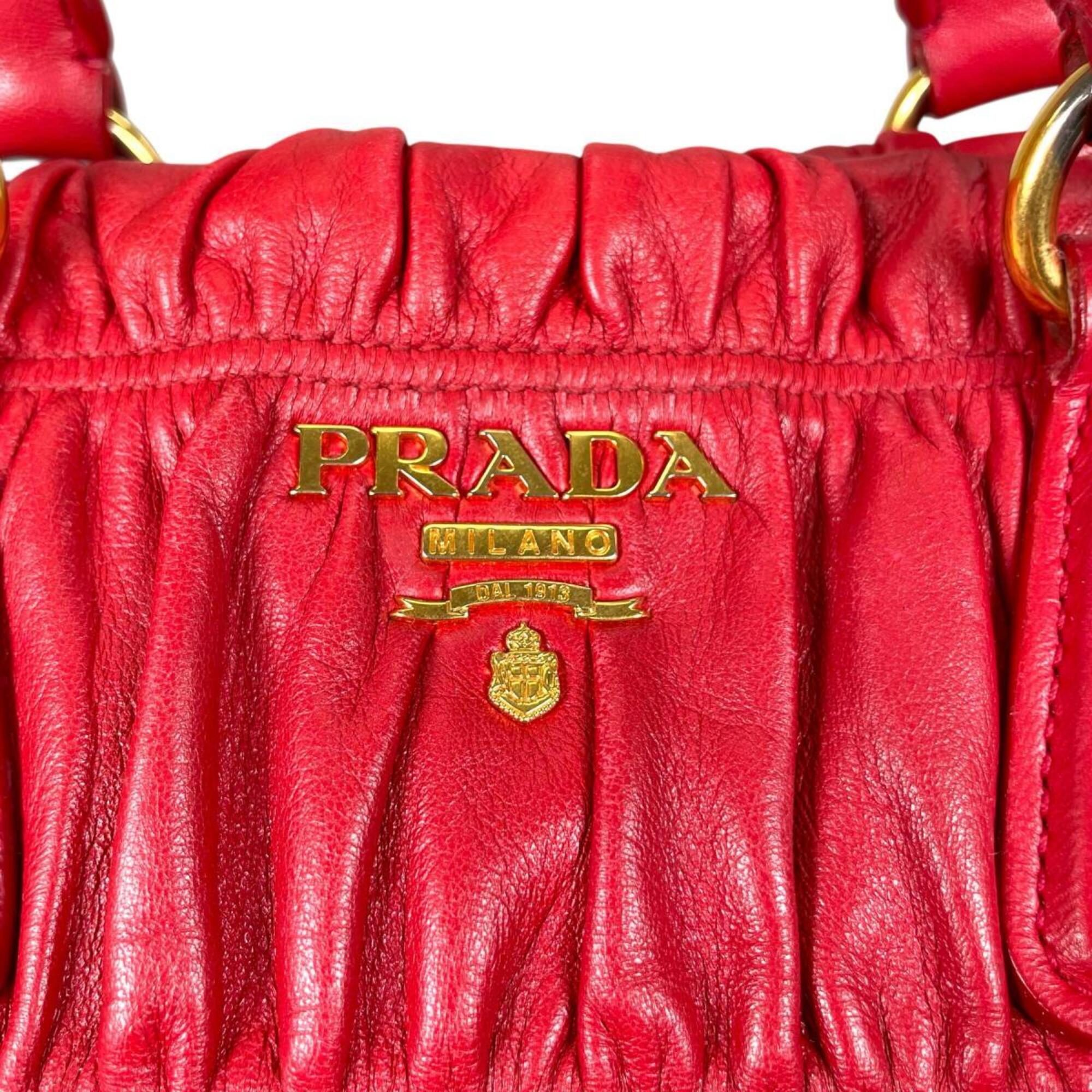 Prada Red Color Nappa Leather Shoulder Bag Tote Bag (Pre-Owned)