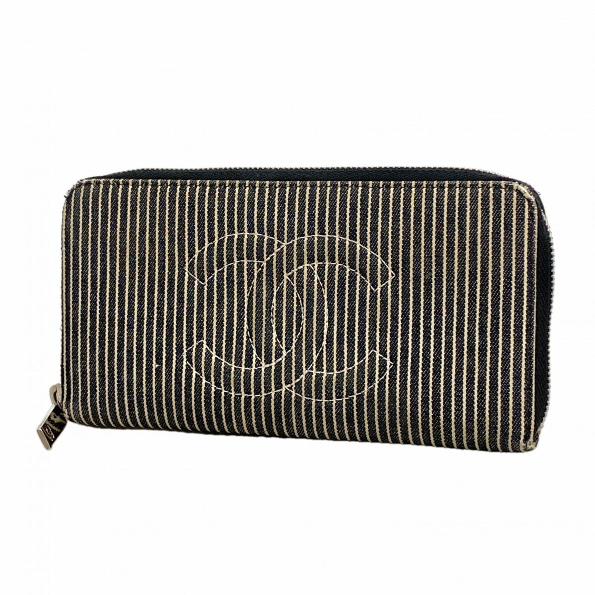 Chanel Black Denim Long Wallet (Bi-Fold) (Pre-Owned)