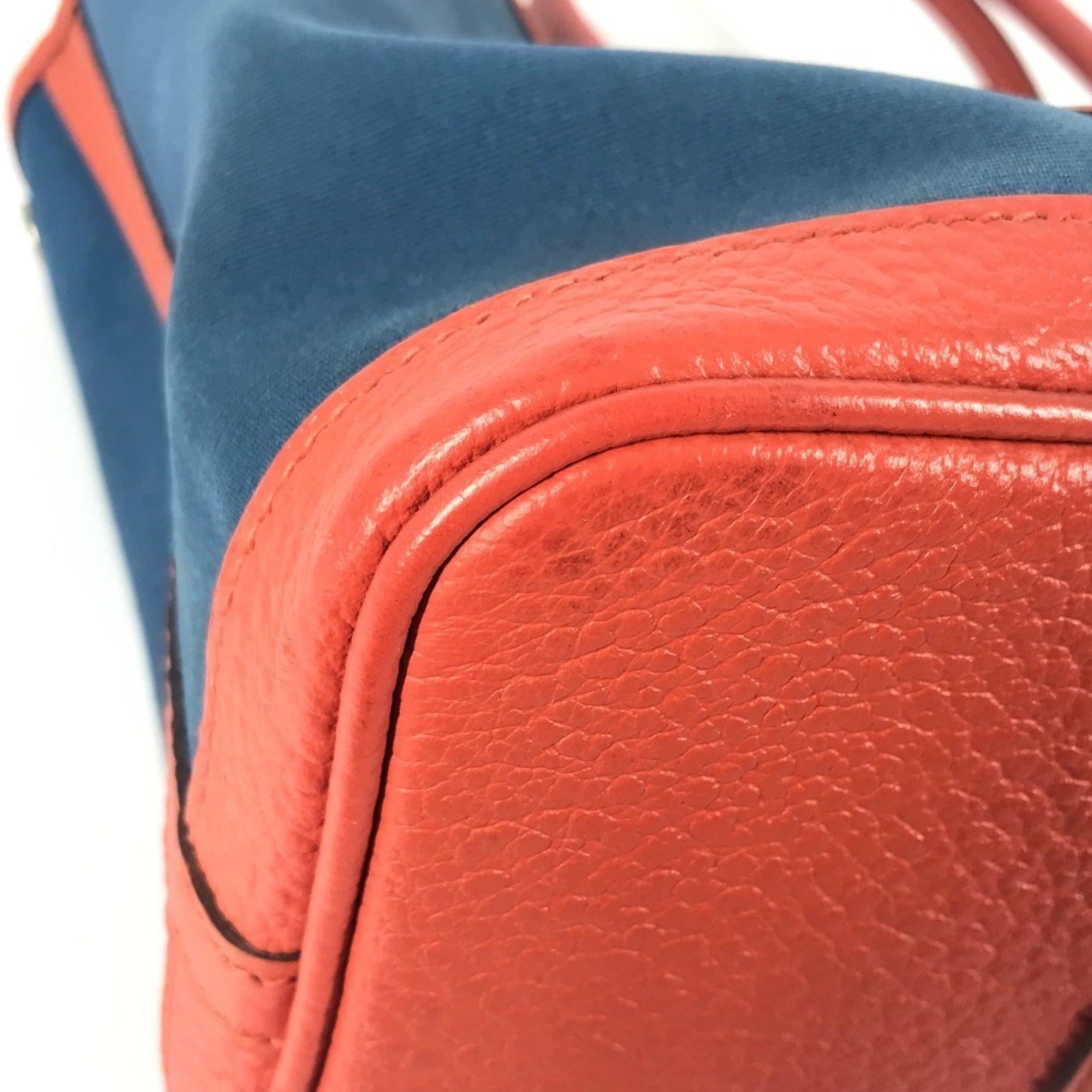 Hermes Blue Orange Canvas Leather Handbag Tote Bag (Pre-Owned)