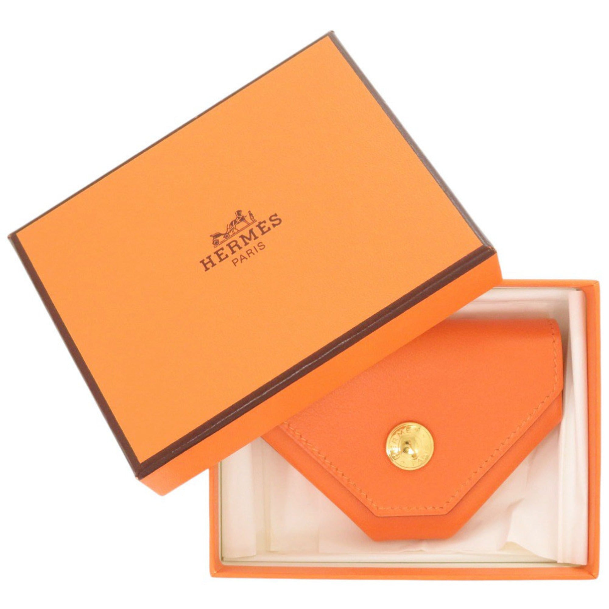 Hermes Orange Gulliver Leather Coin Purse/Coin Case (Pre-Owned)