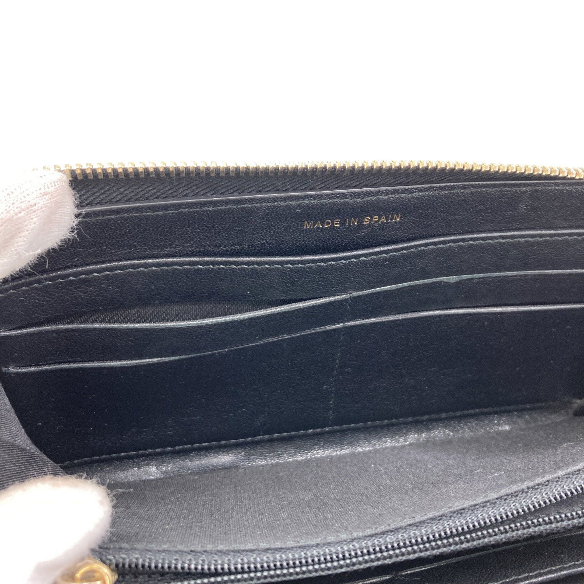 Chanel Beige Black Leather Long Wallet (Bi-Fold) (Pre-Owned)