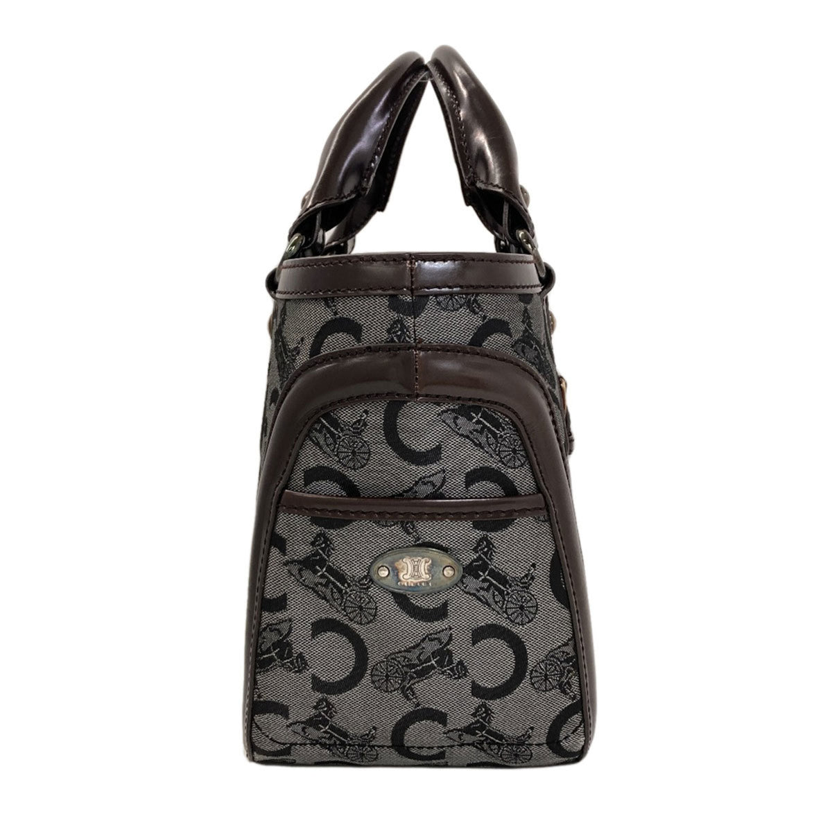 Celine Dark Brown Gray Leather Canvas Handbag (Pre-Owned)