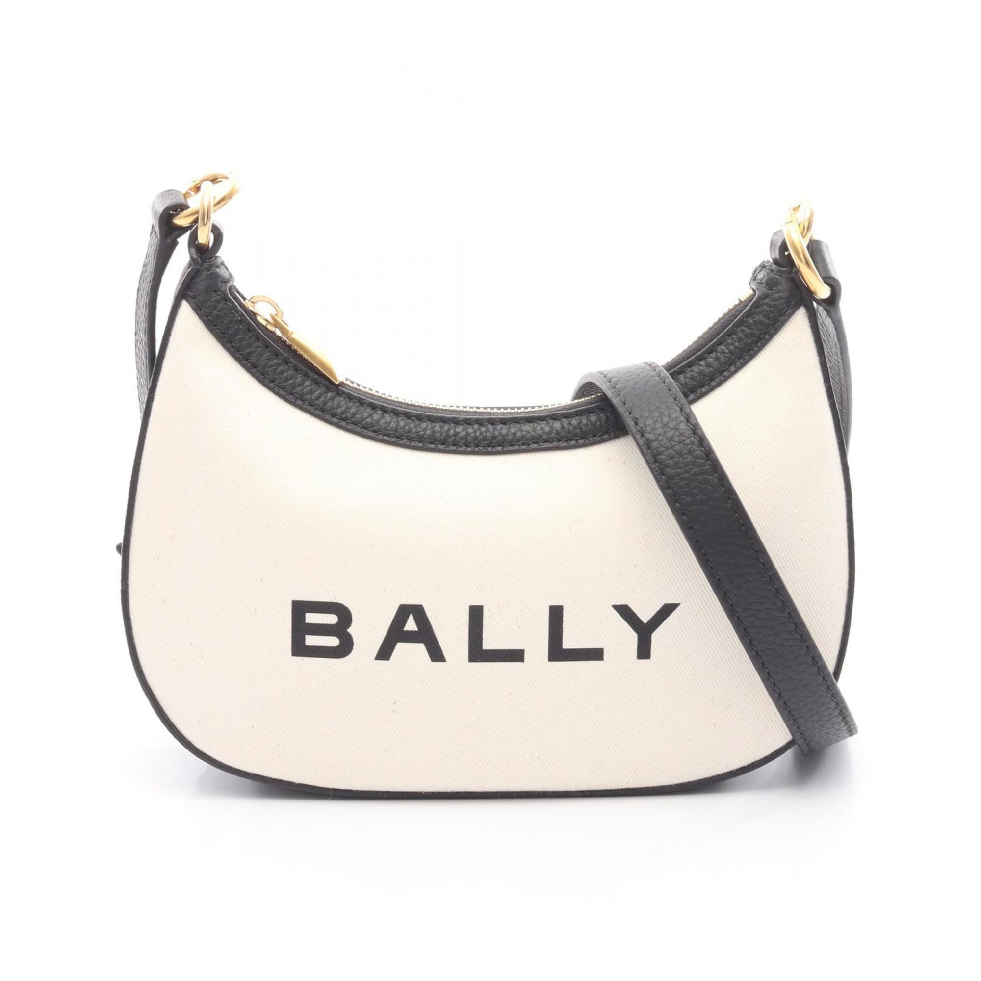 Bally Black Ivory Canvas Leather Shoulder Bag (Pre-Owned)