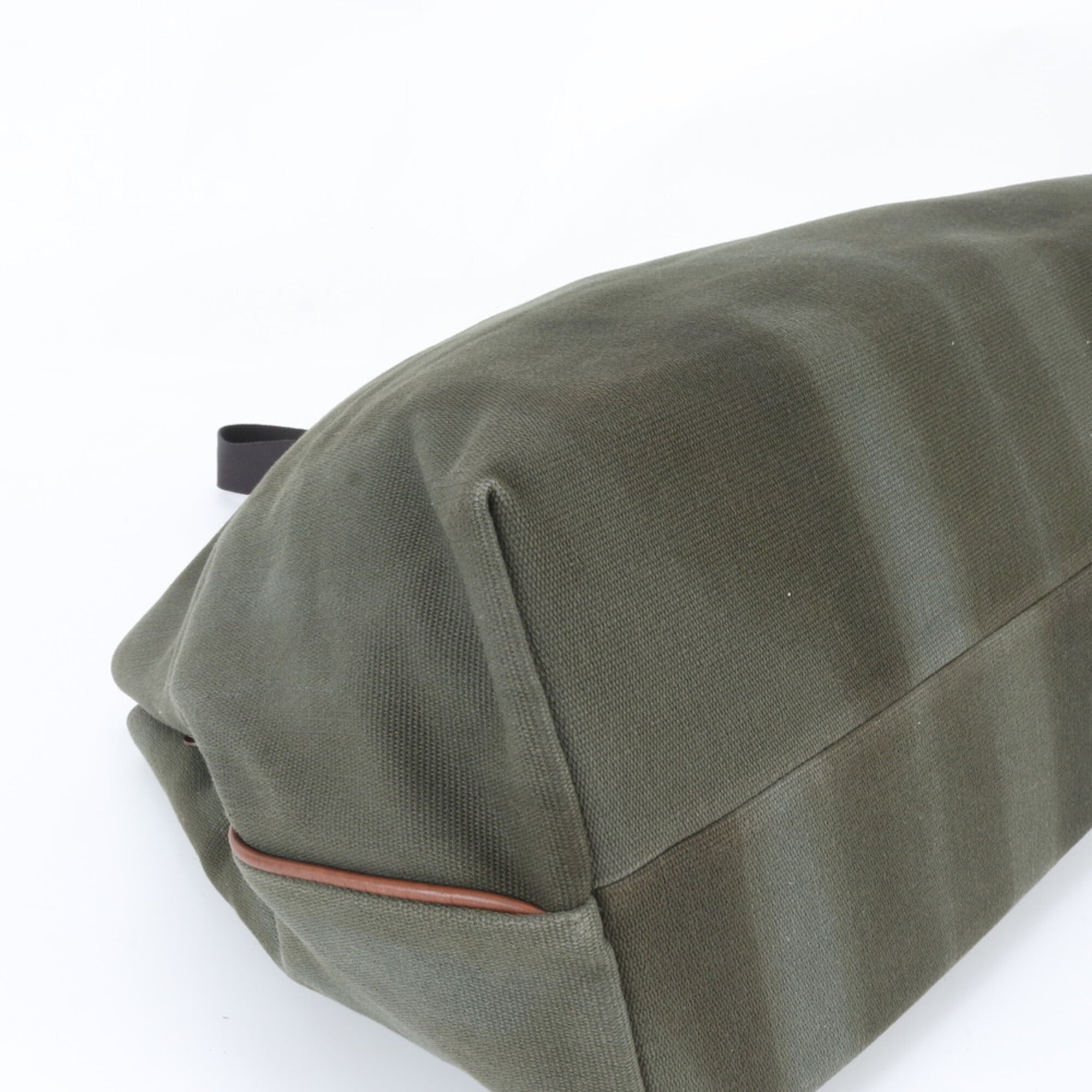 Bottega Veneta Green Leather Canvas Shoulder Bag Tote Bag (Pre-Owned)