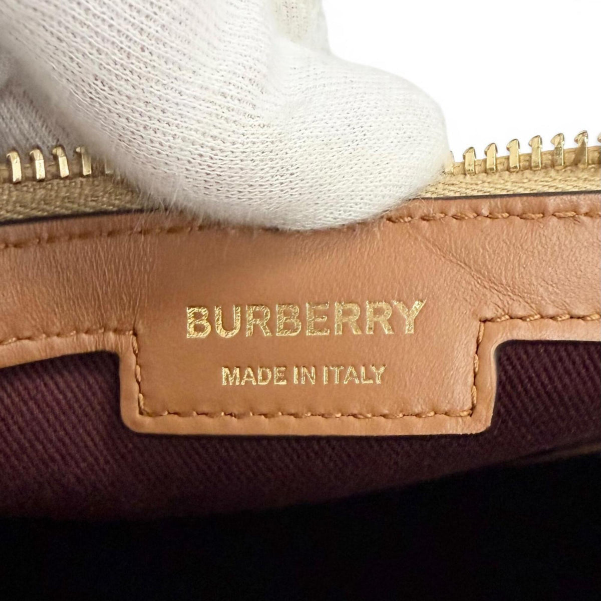Burberry Beige Brown Leather Cotton Elastane Polyester Boston Bag Shoulder Bag (Pre-Owned)
