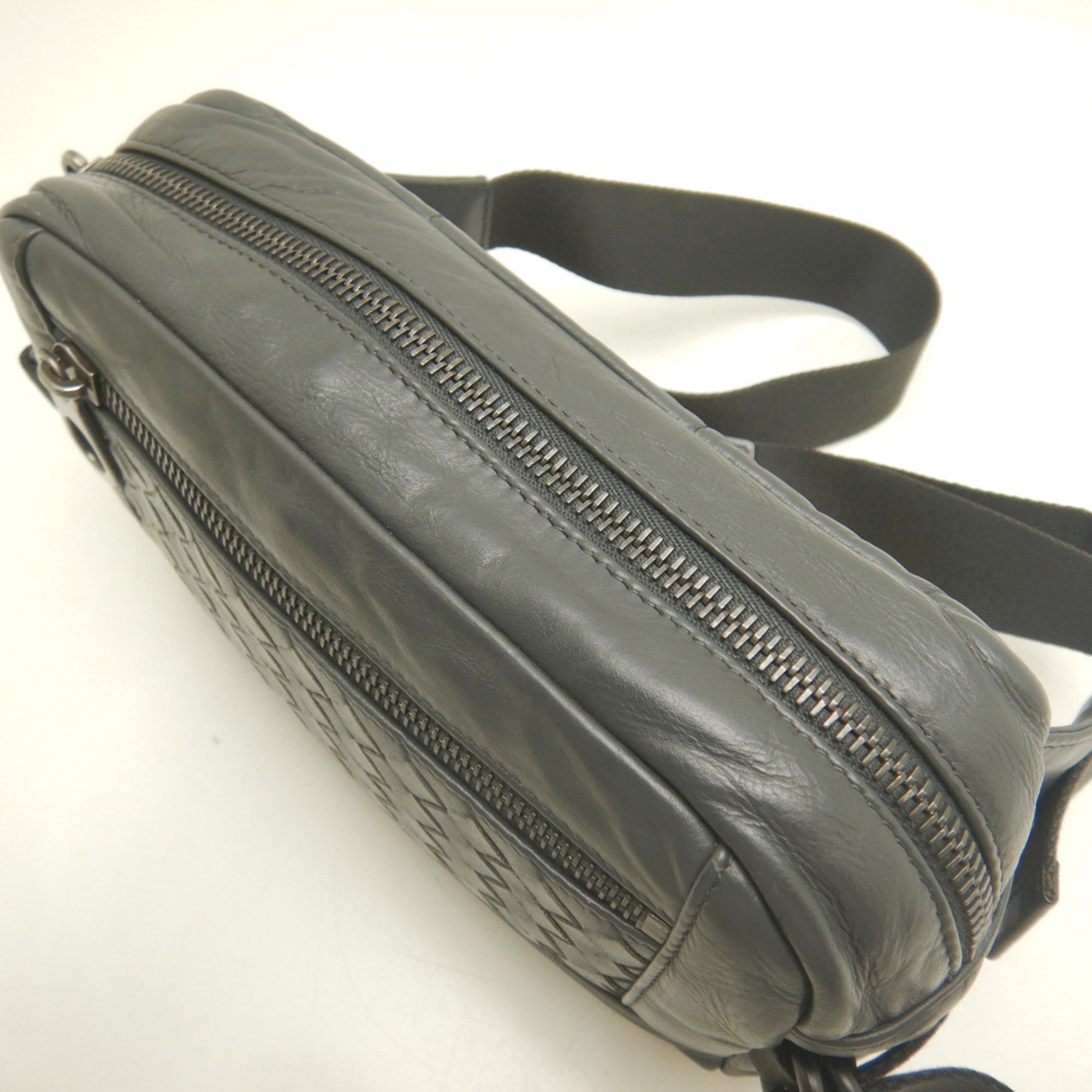 Bottega Veneta Intrecciato Dark Gray Intrecciato Fanny Pack (Pre-Owned)